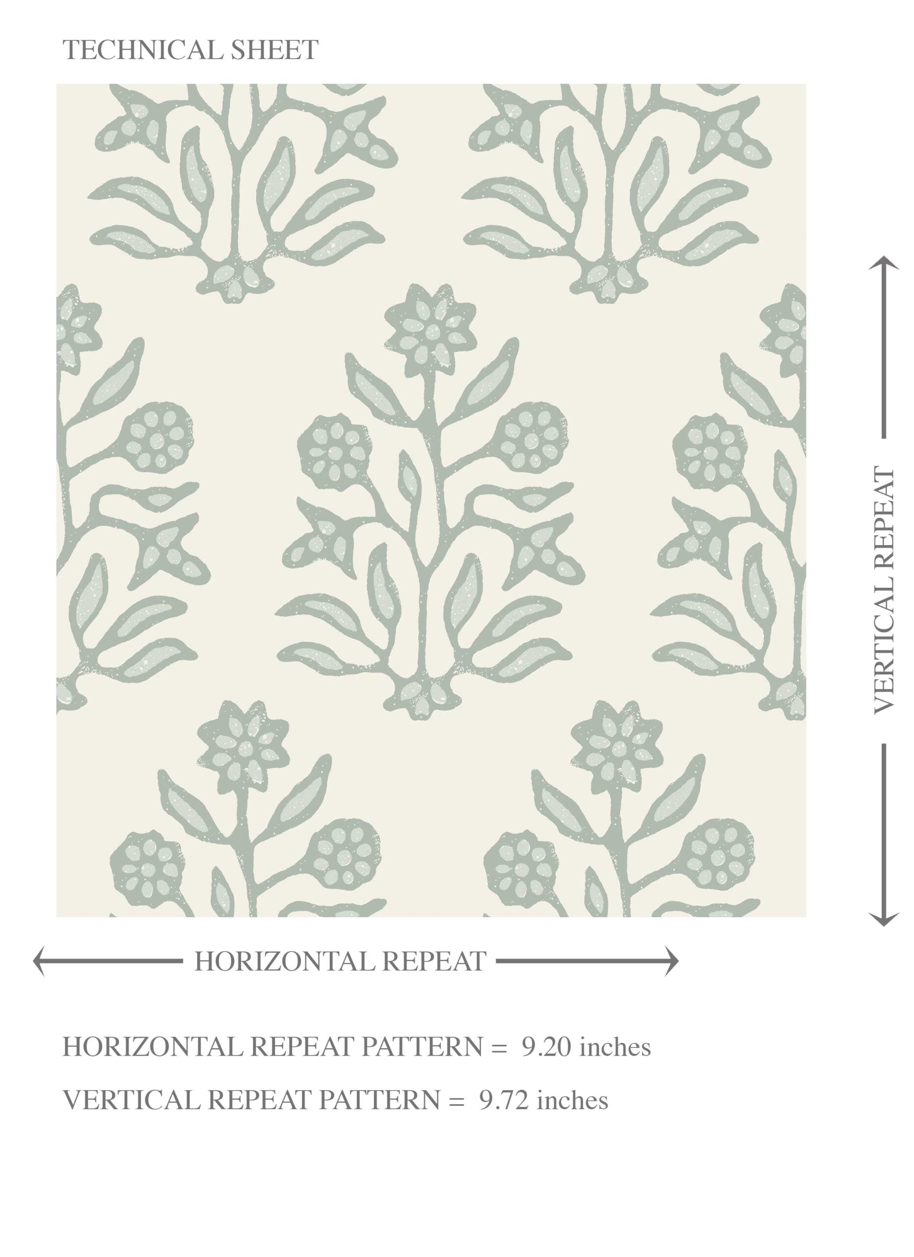 Vintage-Inspired Floral Block Print Kids Room Wallpaper (Cream/ Sage Green)