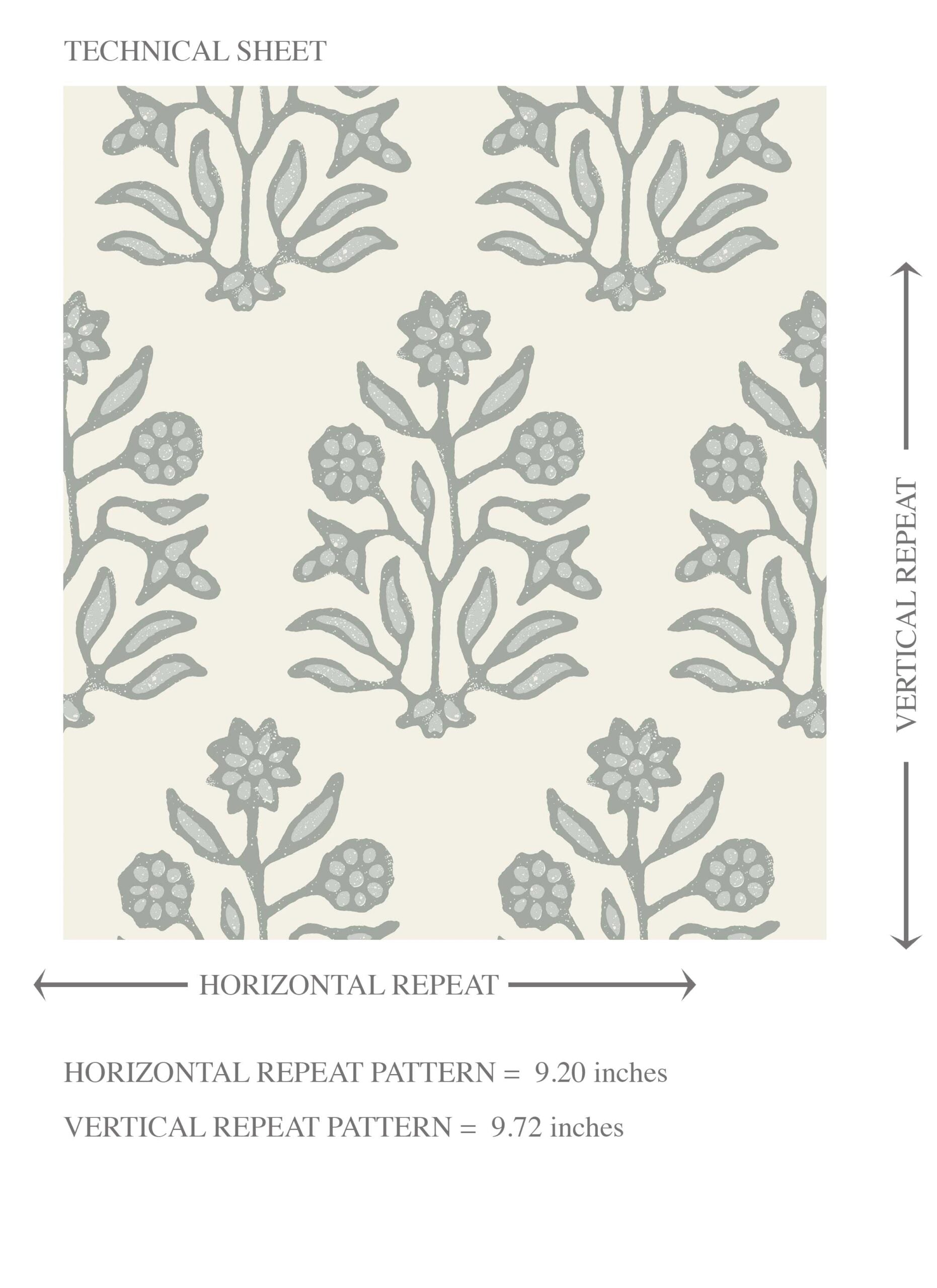 Neutral-Toned Botanical Floral Block Print Kids Room Wallpaper Sample (Sage Gray/ Cream)