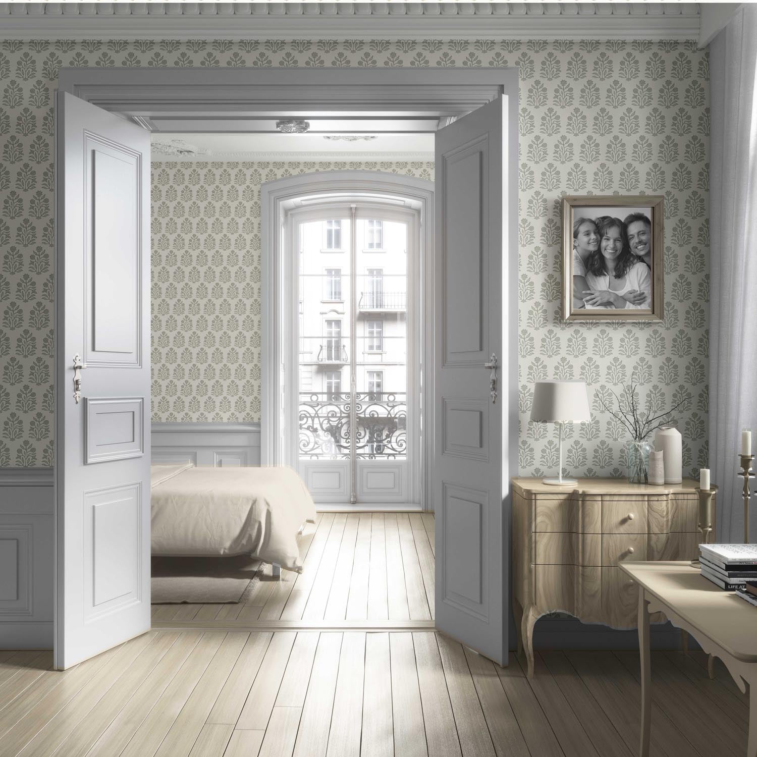 Vintage-Inspired Floral Block Print Living Room Wallpaper Sample (Olive Green/ Cream)