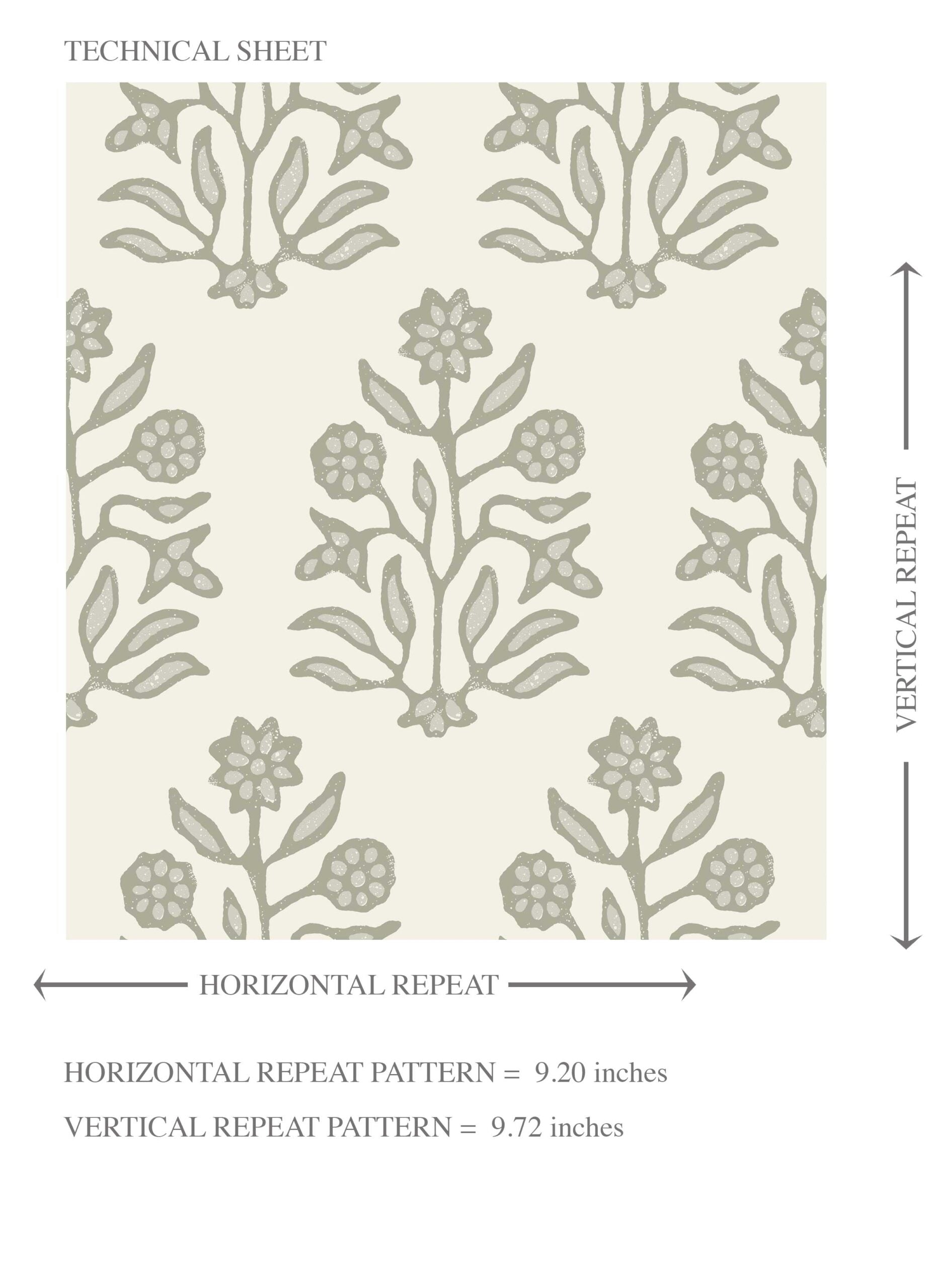 Vintage-Inspired Floral Block Print Kids Room Wallpaper Sample (Olive Green/ Cream)