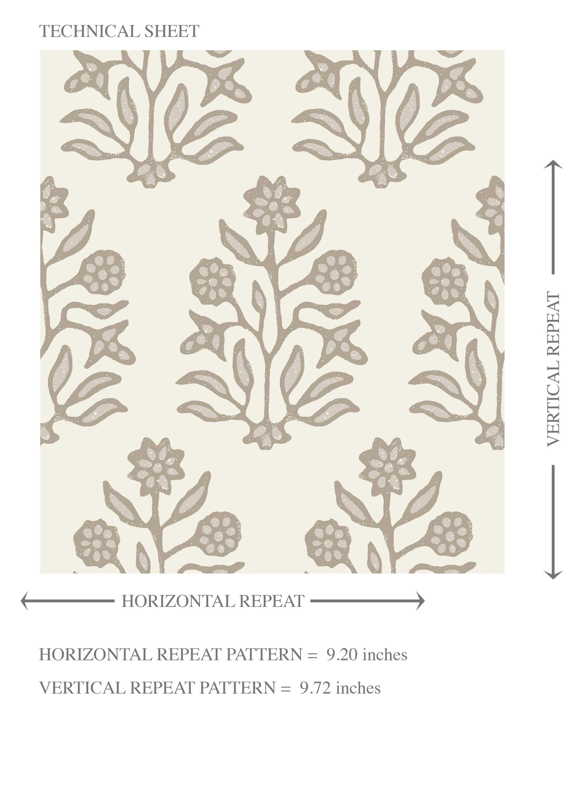 Neutral-Toned Botanical Floral Block Print Kids Room Wallpaper Sample (Brown/ Beige/ Cream)