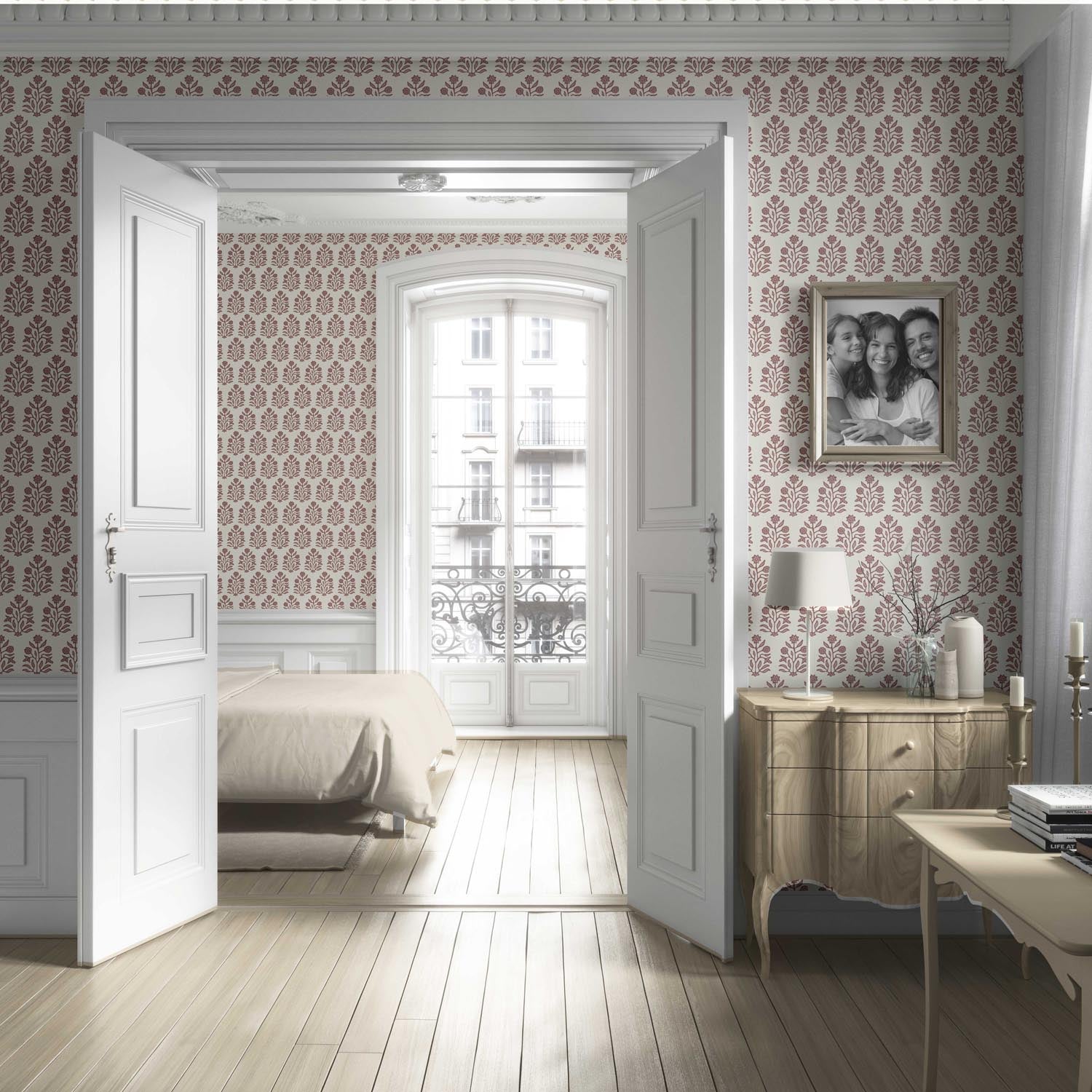 Vintage-Inspired Floral Block Print Living Room Wallpaper Sample (Mauve Pink/ Cream)