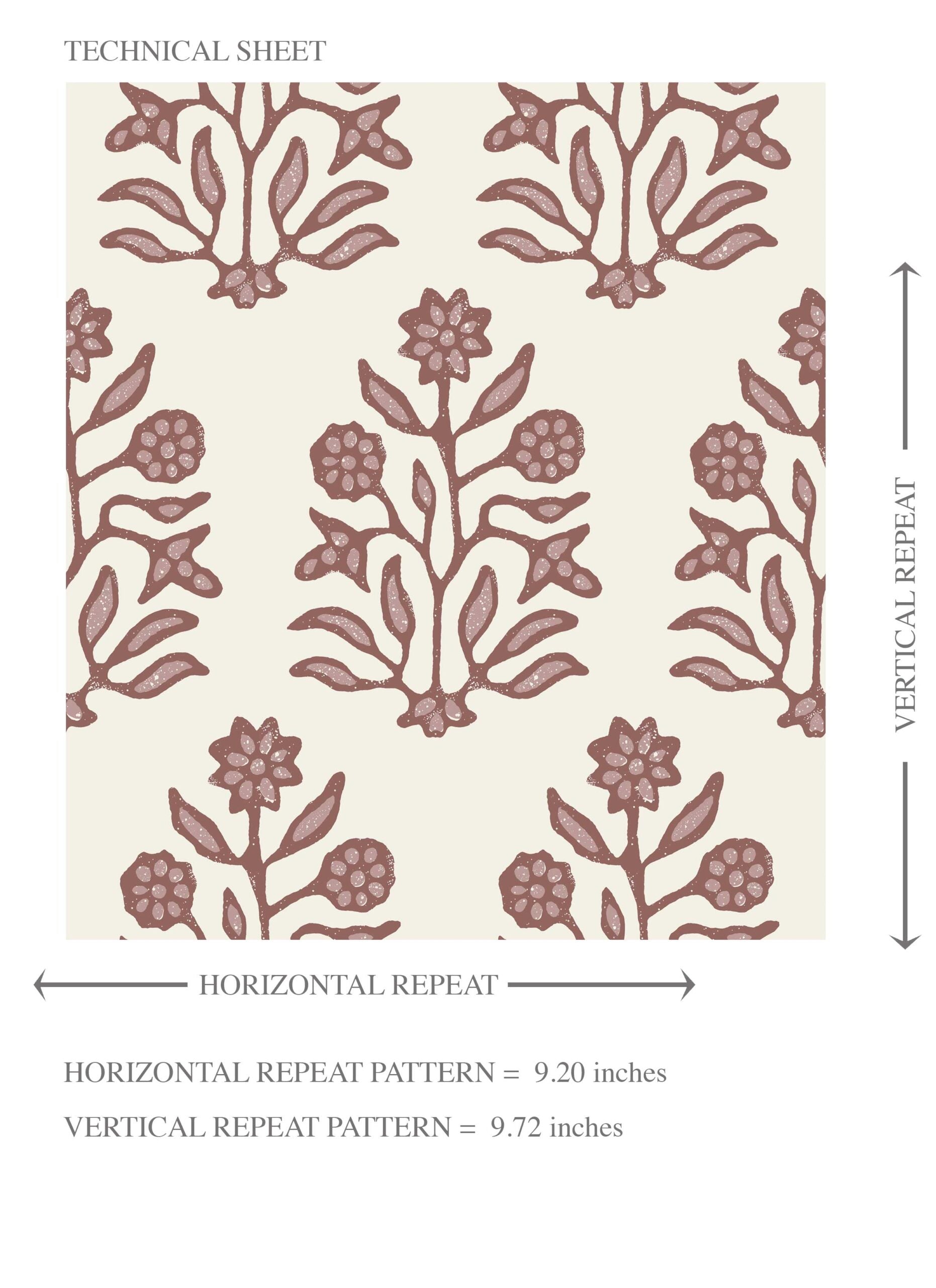 Vintage-Inspired Floral Block Print Kids Room Wallpaper Sample (Mauve Pink/ Cream)