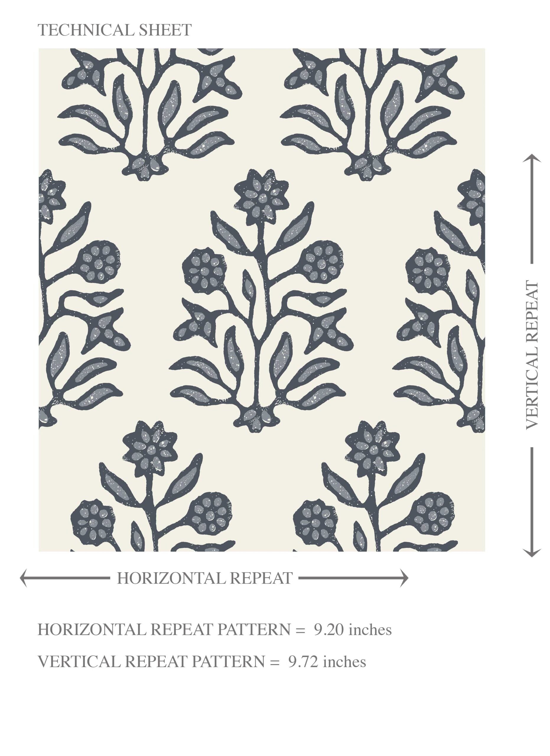 Vintage-Inspired Floral Block Print Kids Room Wallpaper Sample (Navy Blue/ Cream)