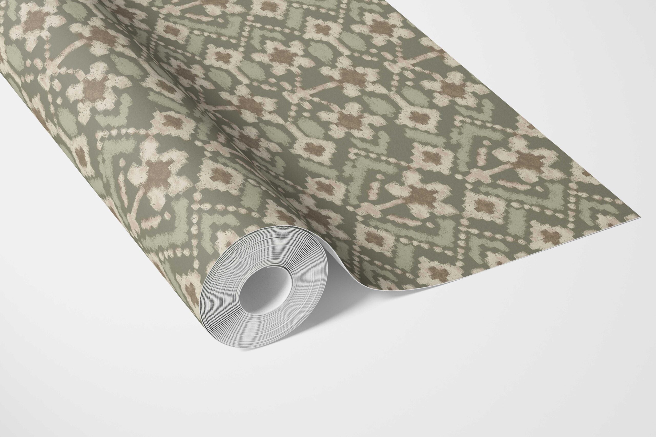 Modern Botanical Floral Bathroom Wallpaper (Olive Green/ Beige)