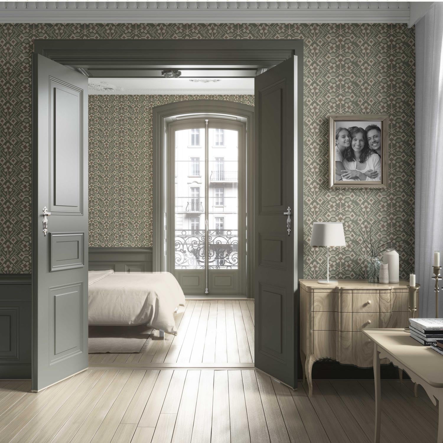Modern Botanical Floral Living Room Wallpaper Sample (Olive Green/ Beige)