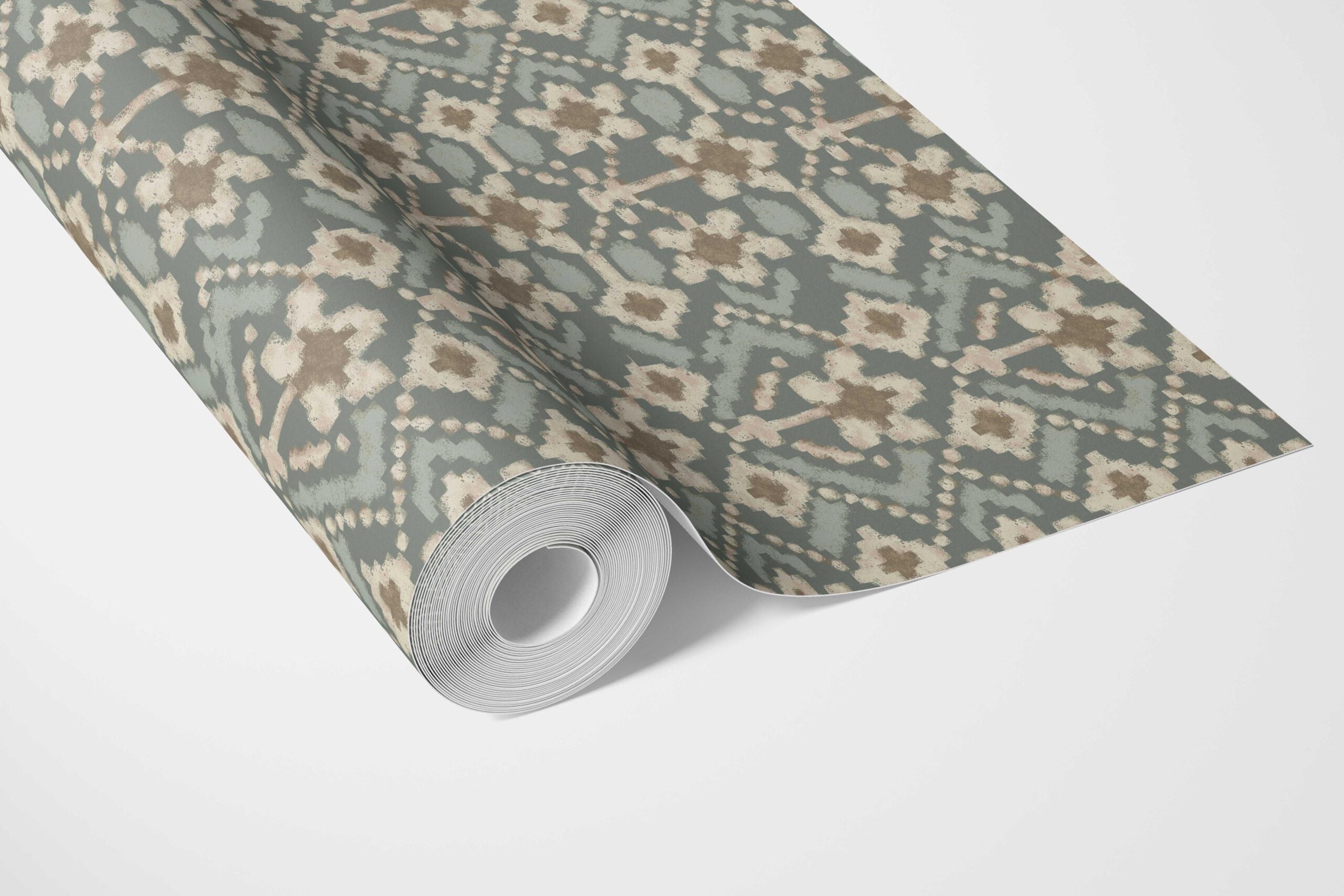 Modern Botanical Floral Bathroom Wallpaper Sample (Forest Green / Beige)