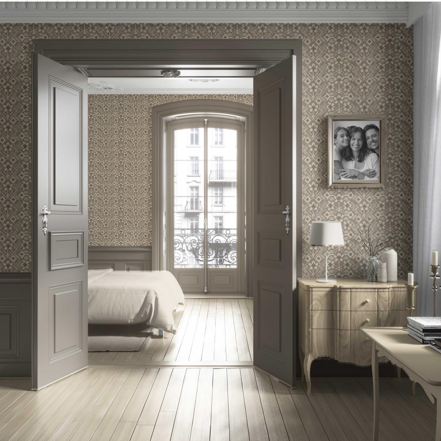 Modern Neutral-Toned Botanical Floral Living Room Wallpaper Sample (Brown/ Beige/ Cream/ Taupe )