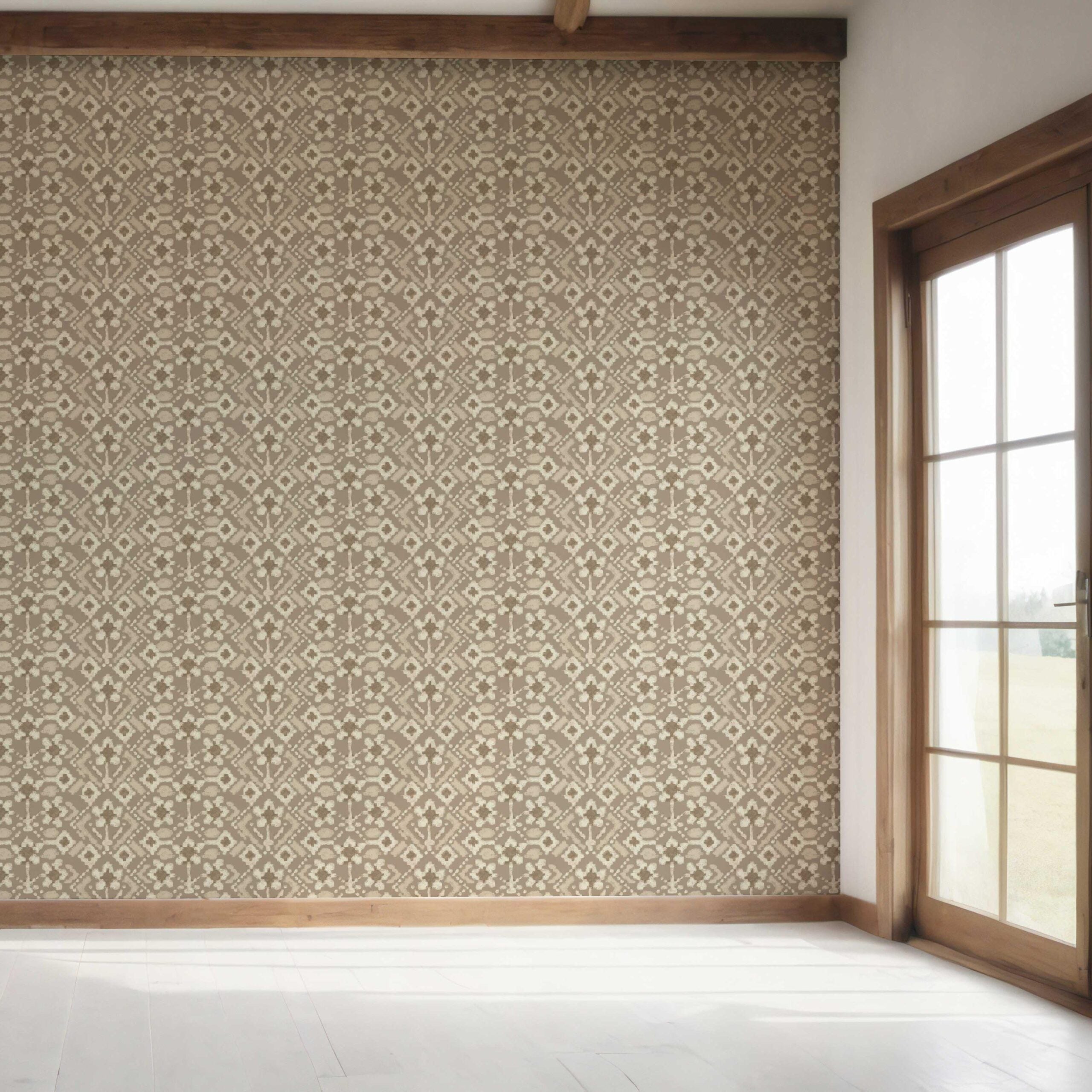 Modern Neutral-Toned Botanical Floral Bedroom Wallpaper Sample (Brown/ Beige/ Cream/ Taupe )