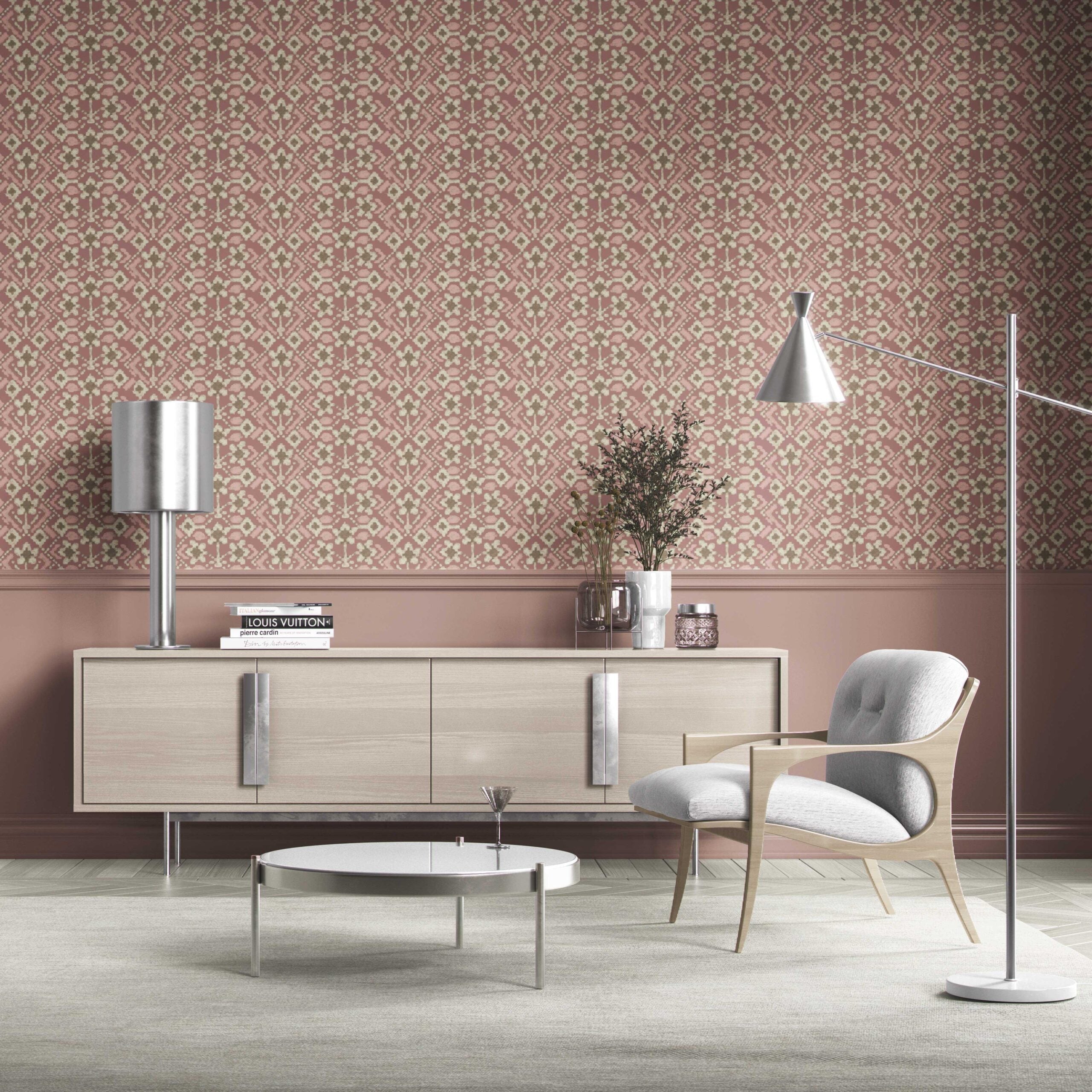Modern Botanical Floral Kitchen Wallpaper (Peach/ Dusky Pink/ Beige)