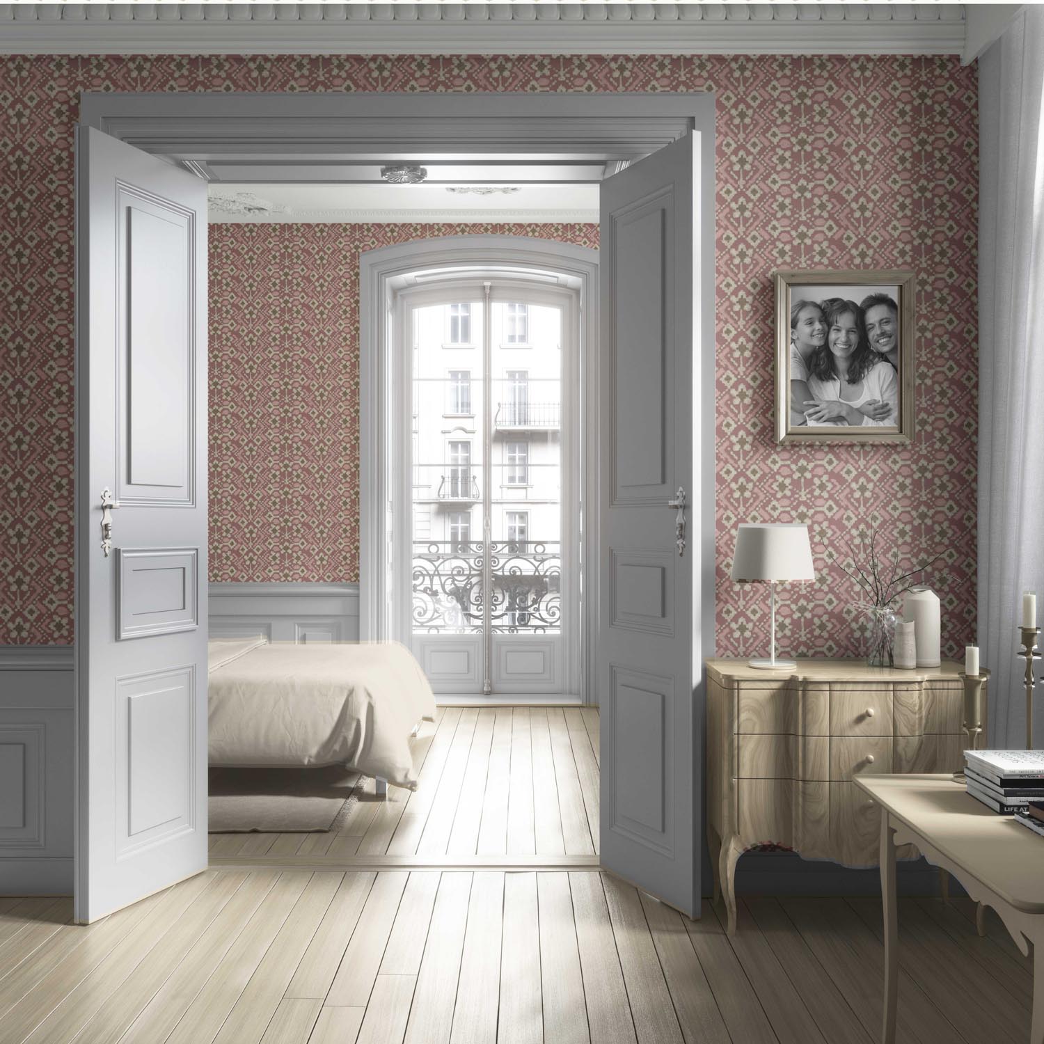 Modern Botanical Floral Living Room Wallpaper (Peach/ Dusky Pink/ Beige)