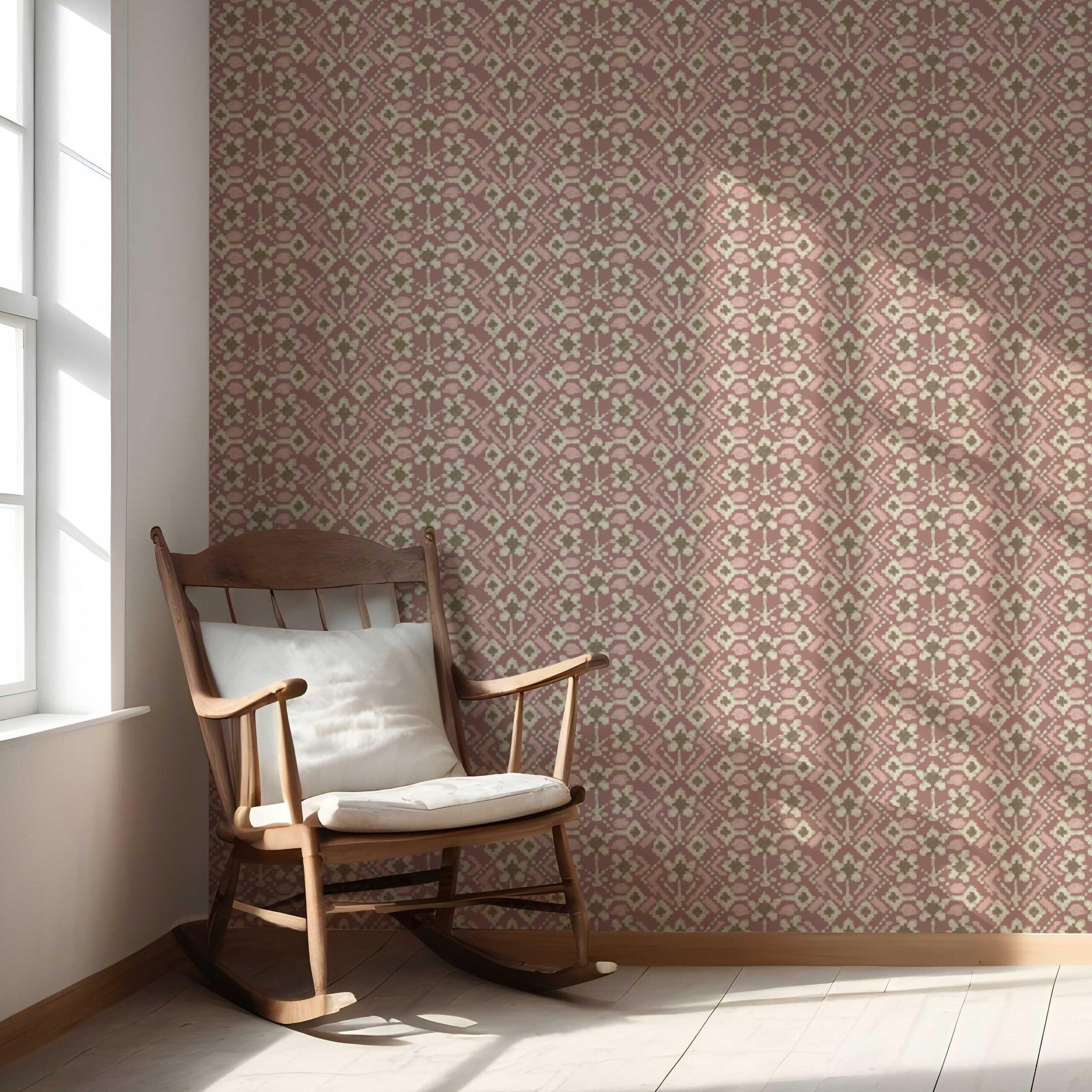 Modern Botanical Floral Nursery Wallpaper (Peach/ Dusky Pink/ Beige)