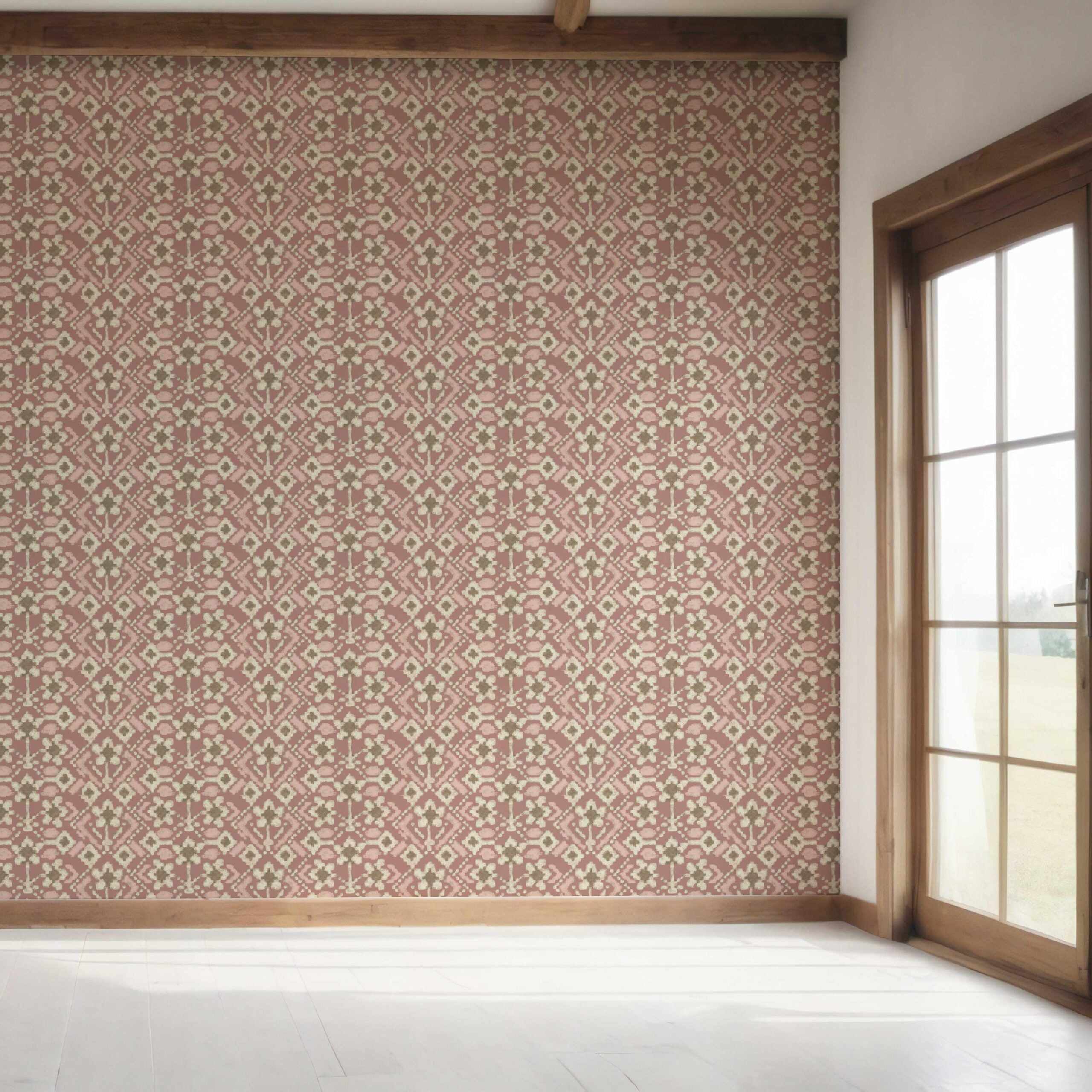 Modern Botanical Floral Bedroom Wallpaper (Peach/ Dusky Pink/ Beige)