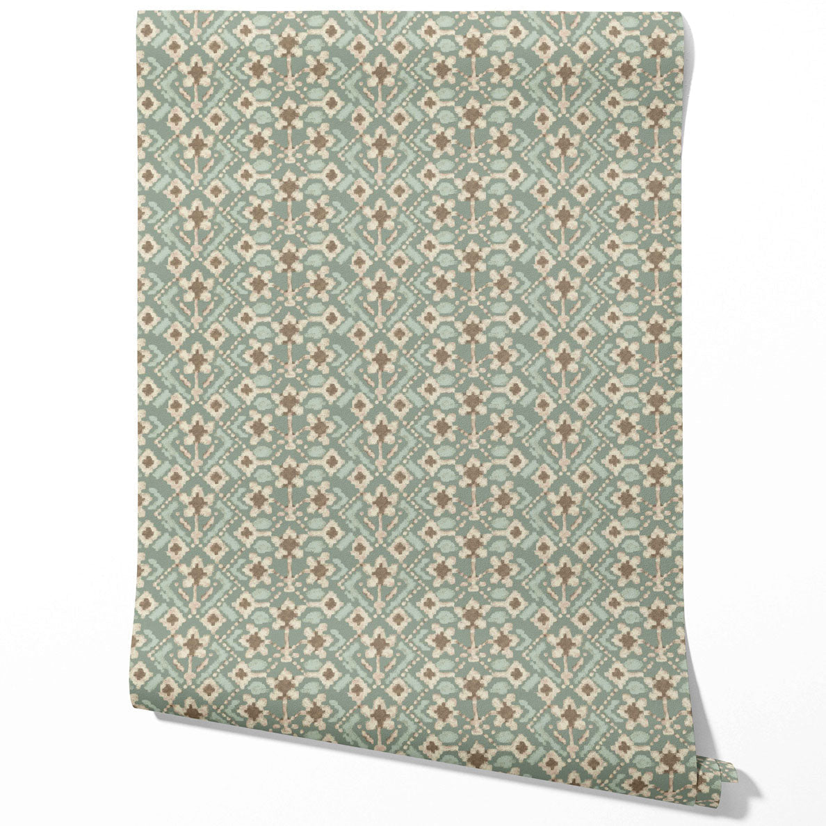 Modern Botanical Floral Traditional Wallpaper Sample (Sage Green/ Beige)