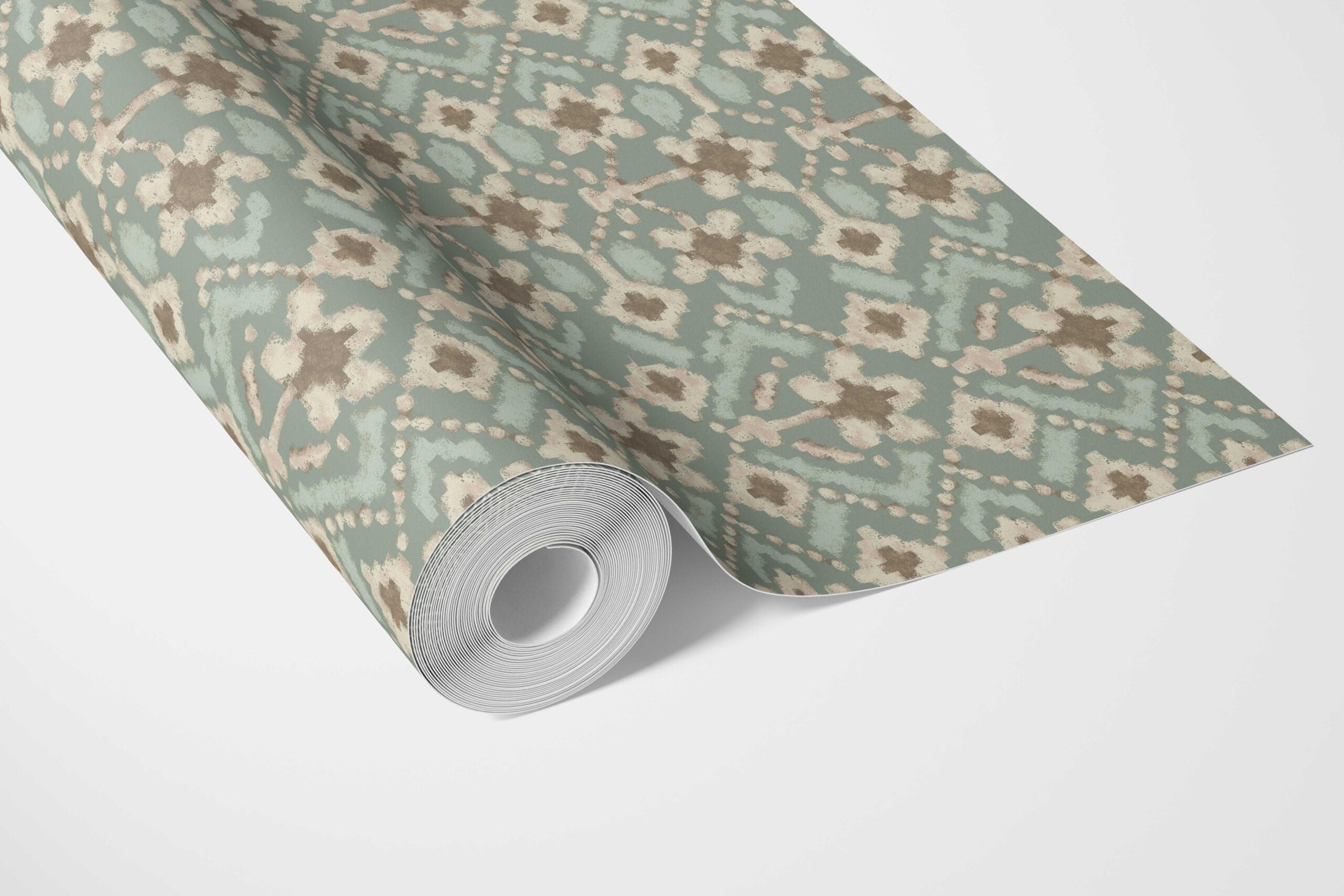 Modern Botanical Floral Bathroom Wallpaper (Sage Green/ Beige)