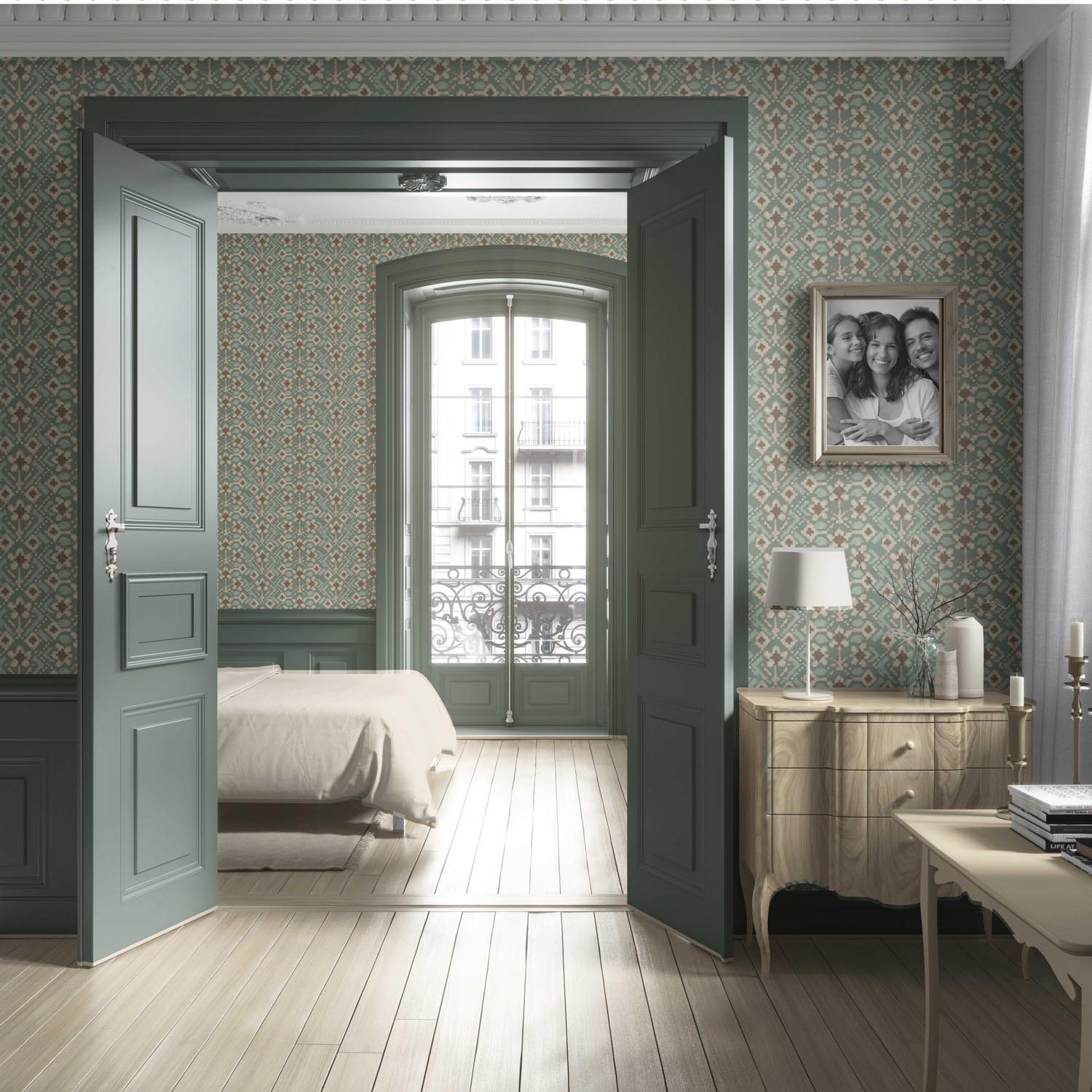 Modern Botanical Floral Living Room Wallpaper Sample (Sage Green/ Beige)