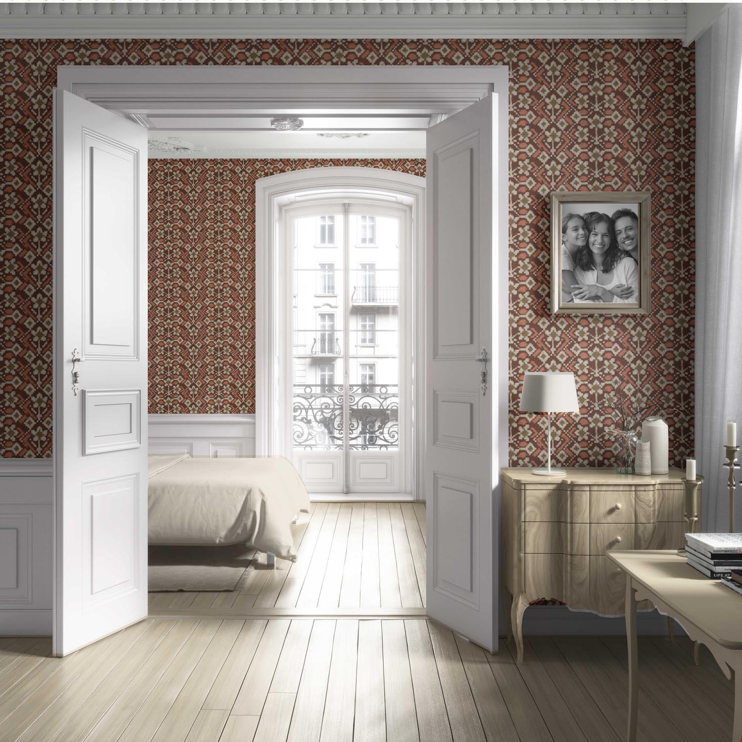 Modern Botanical Floral Living Room Wallpaper (Brown/ Orange/ Beige)