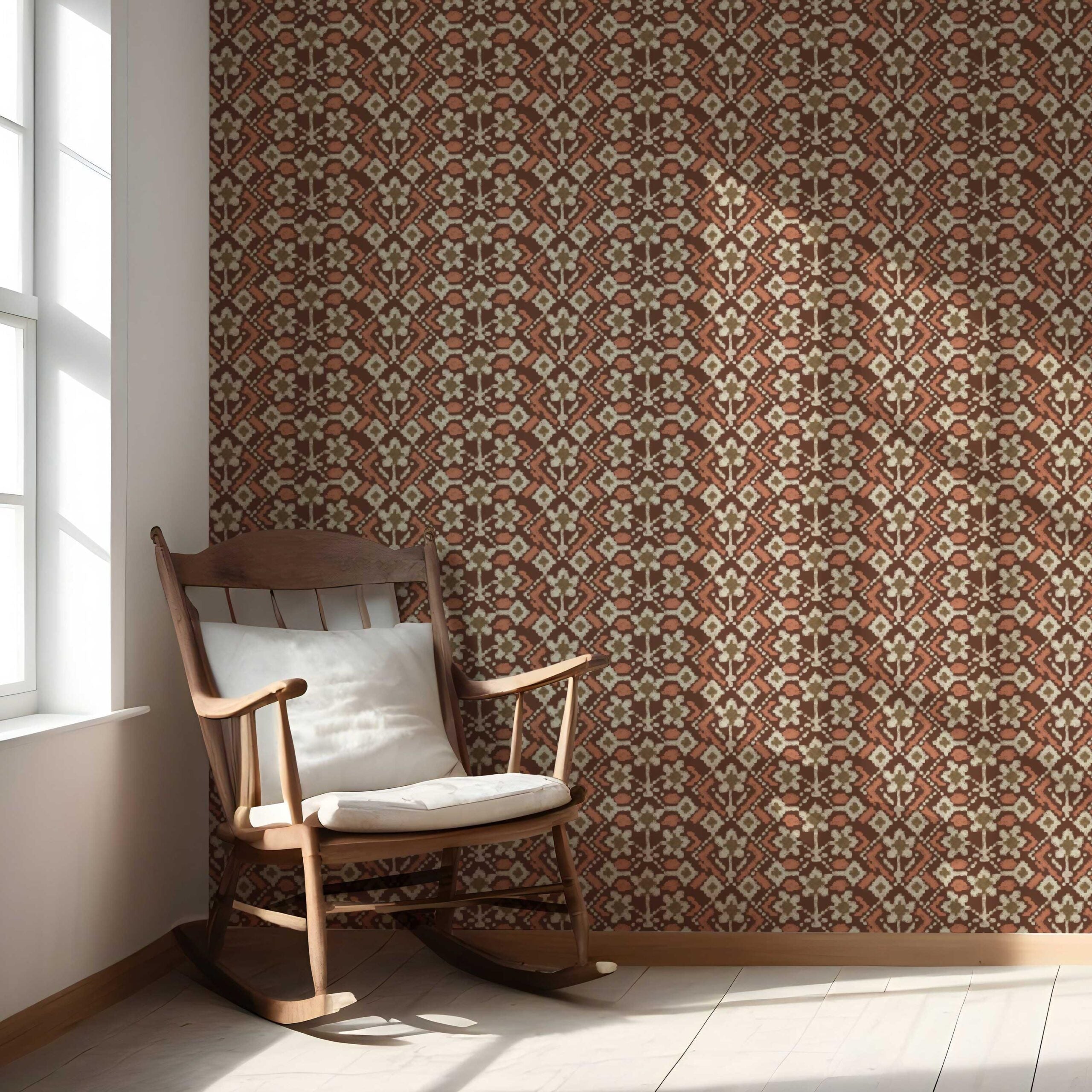 Modern Botanical Floral Nursery Wallpaper Sample (Brown/ Orange/ Beige)