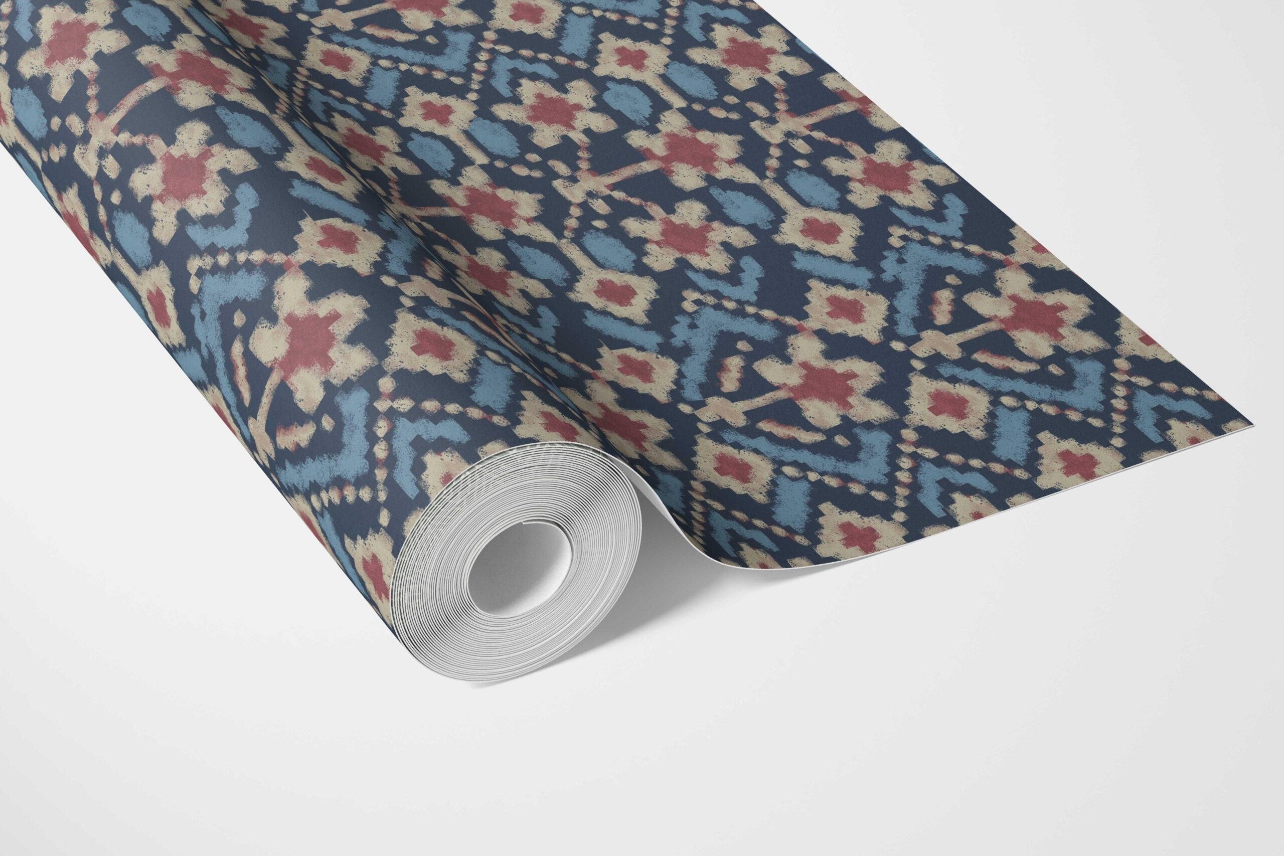 Modern Botanical Floral Bathroom Wallpaper Sample (Navy Blue/ Pink/ Beige)
