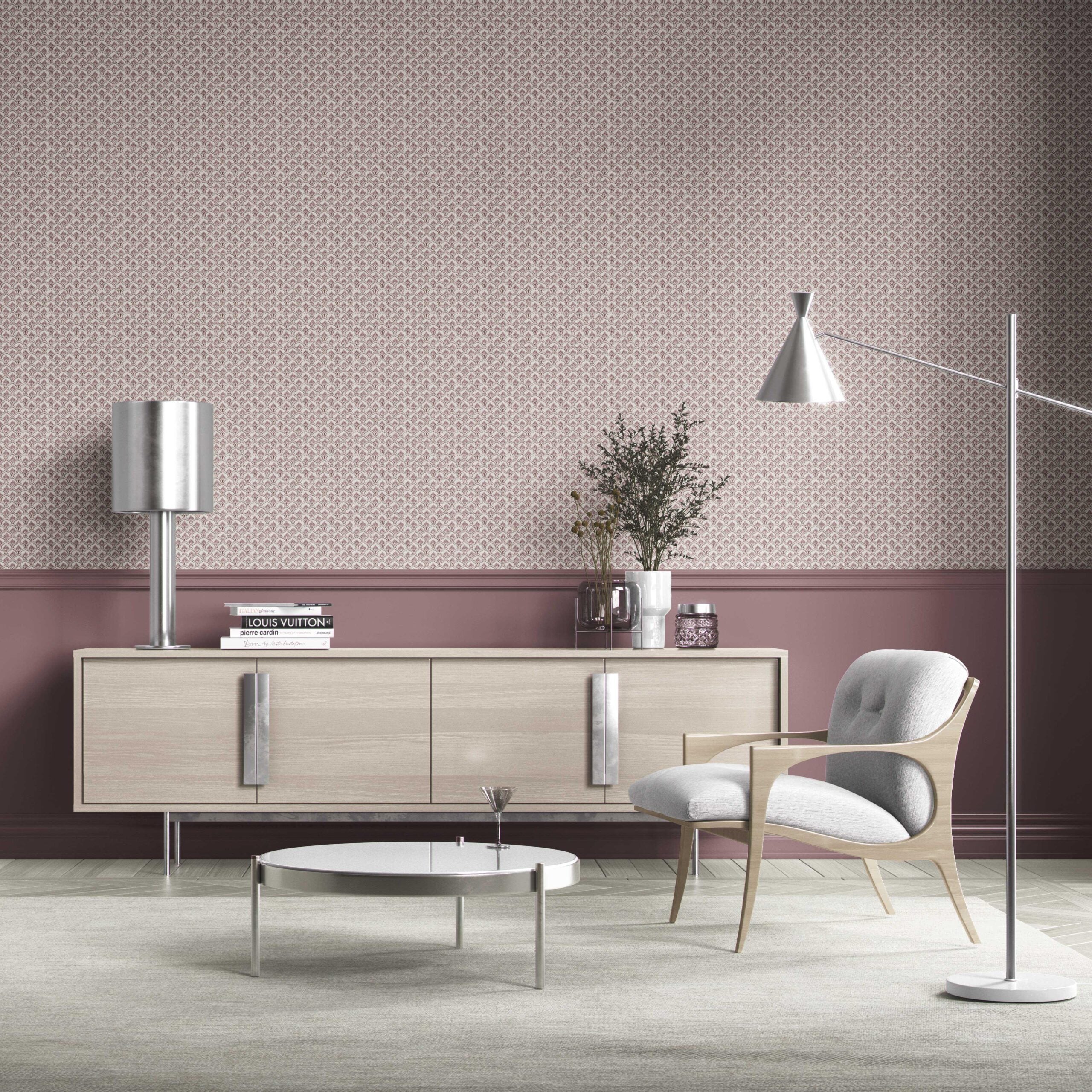 Small-Scale Floral Lattice Bathroom Wallpaper Sample (Pink/ White)