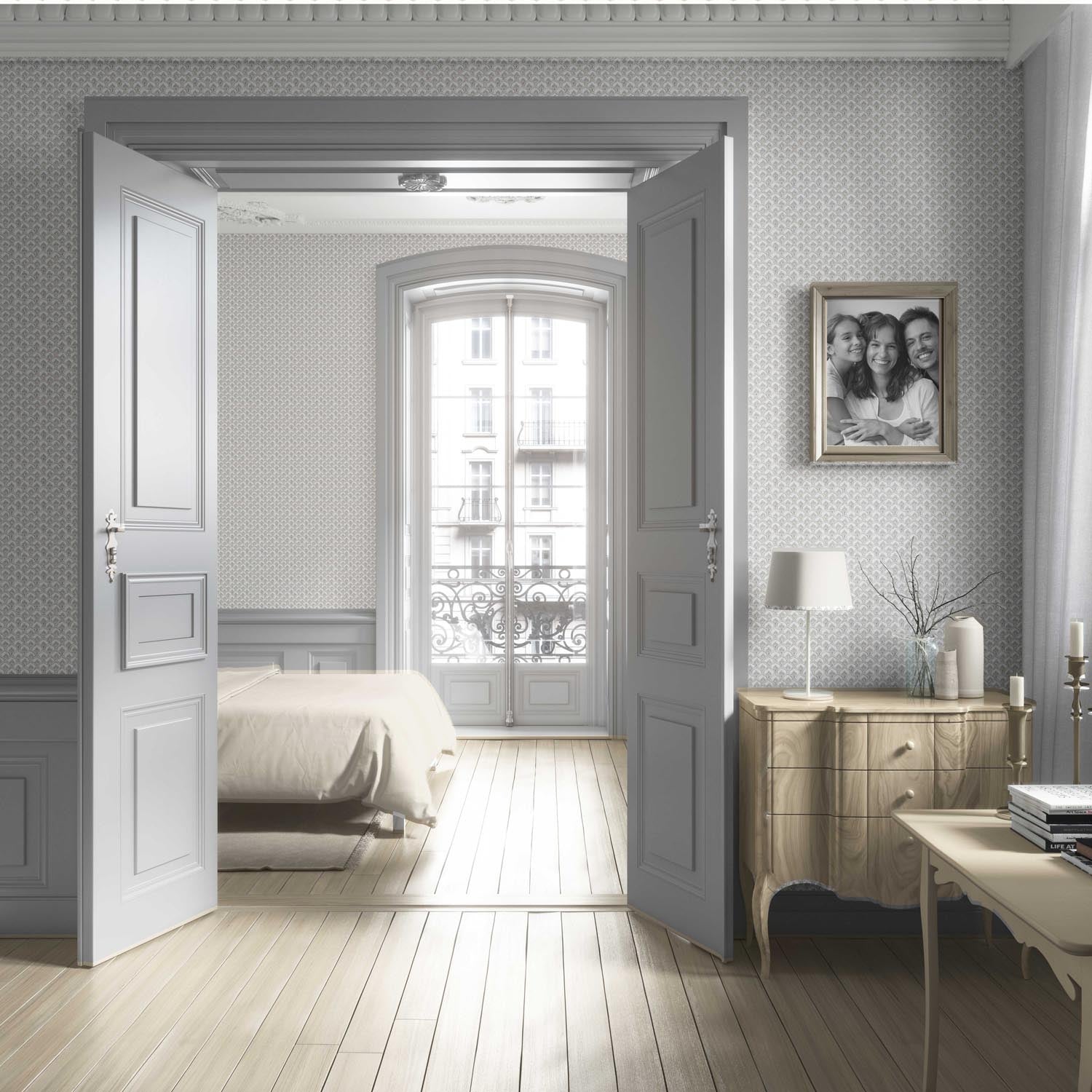 Small-Scale Floral Lattice Living Room Wallpaper Sample (Gray/ White)