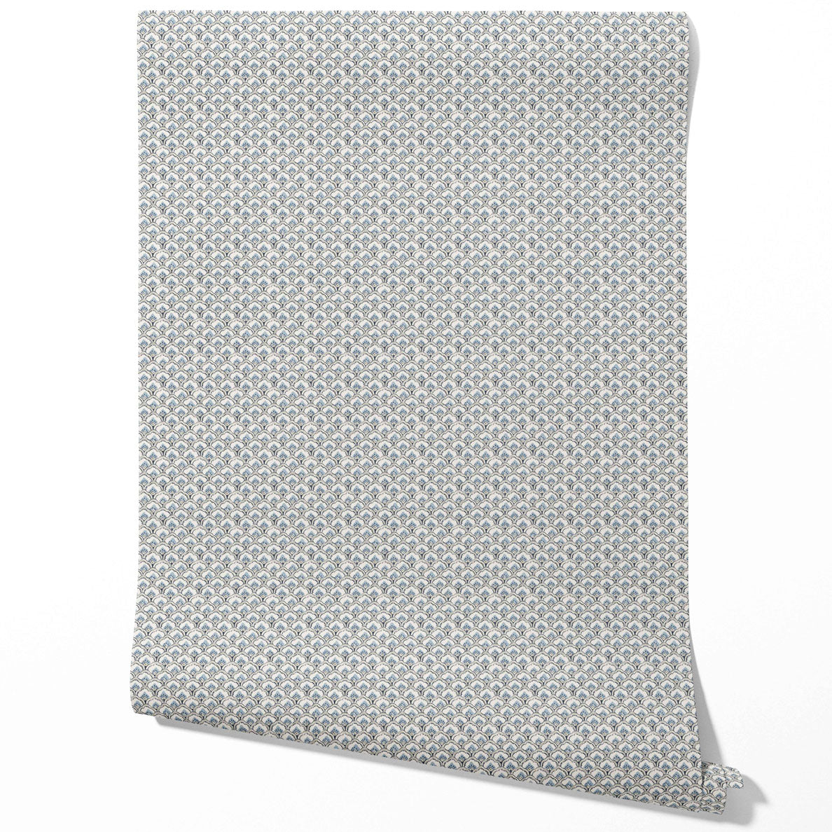 Small-Scale Floral Lattice Kitchen Wallpaper Sample (Blue/ Gray/ White)