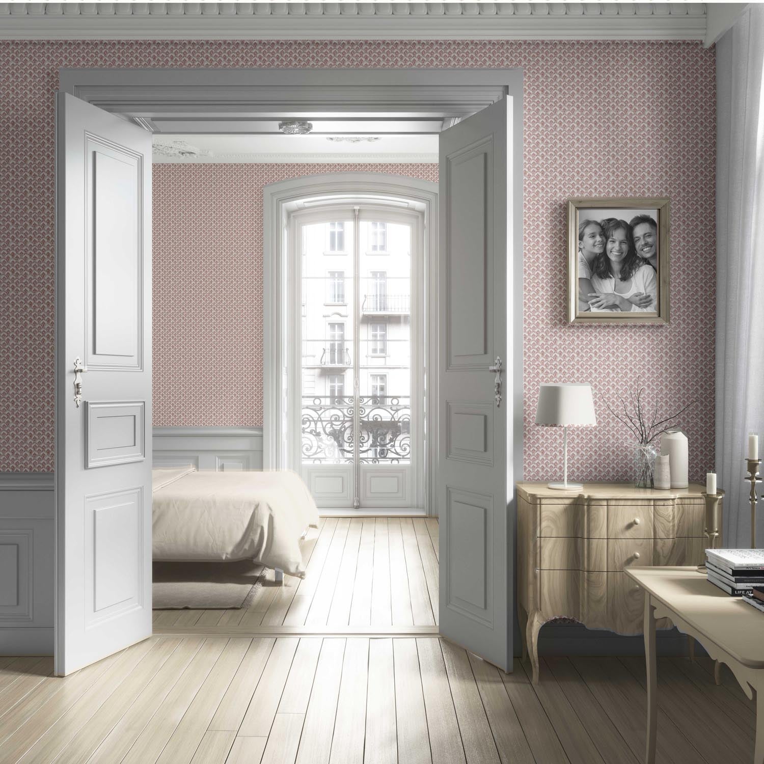 Small-Scale Floral Lattice Living Room Wallpaper (Red/ Pink/ White)