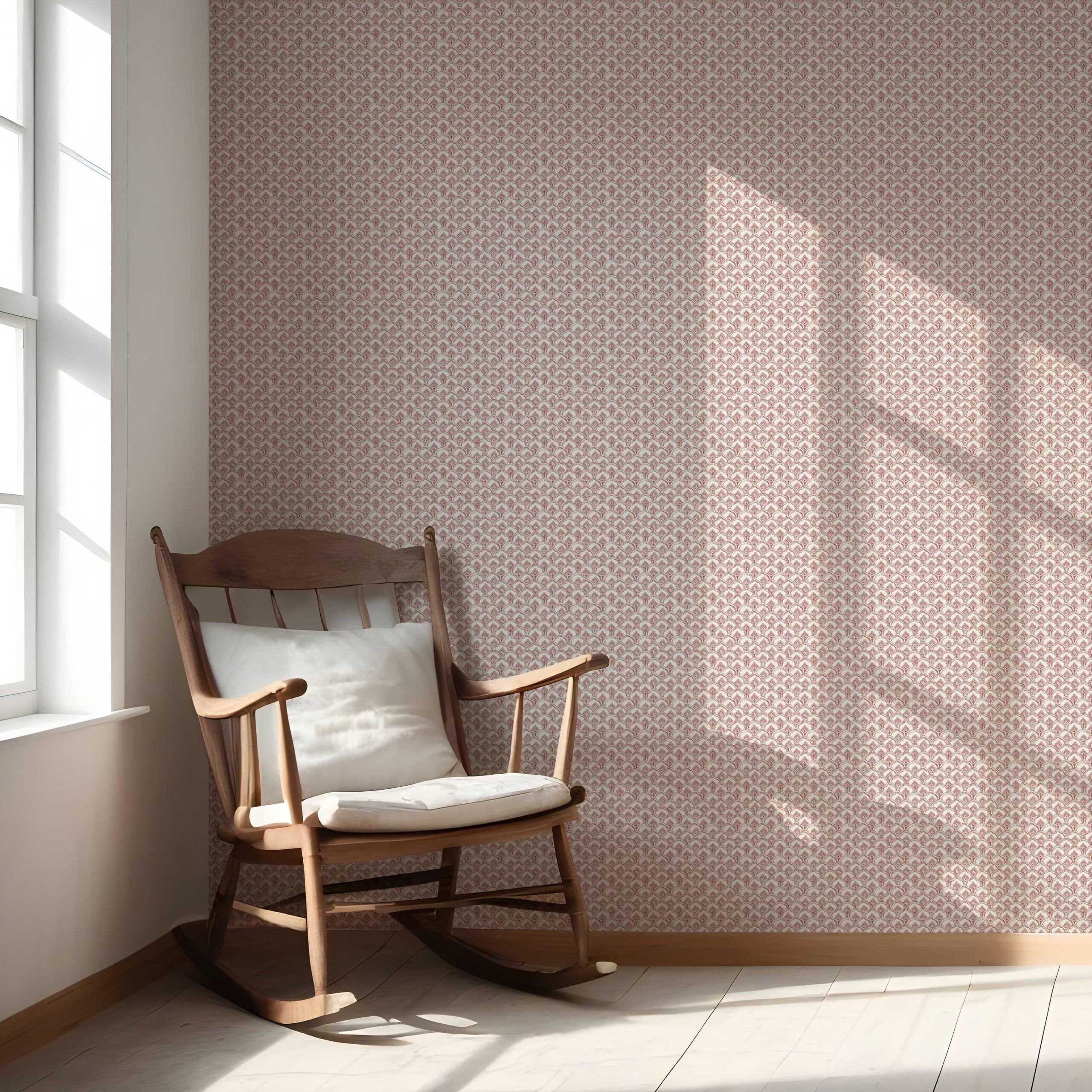 Small-Scale Floral Lattice Nursery Wallpaper (Red/ Pink/ White)