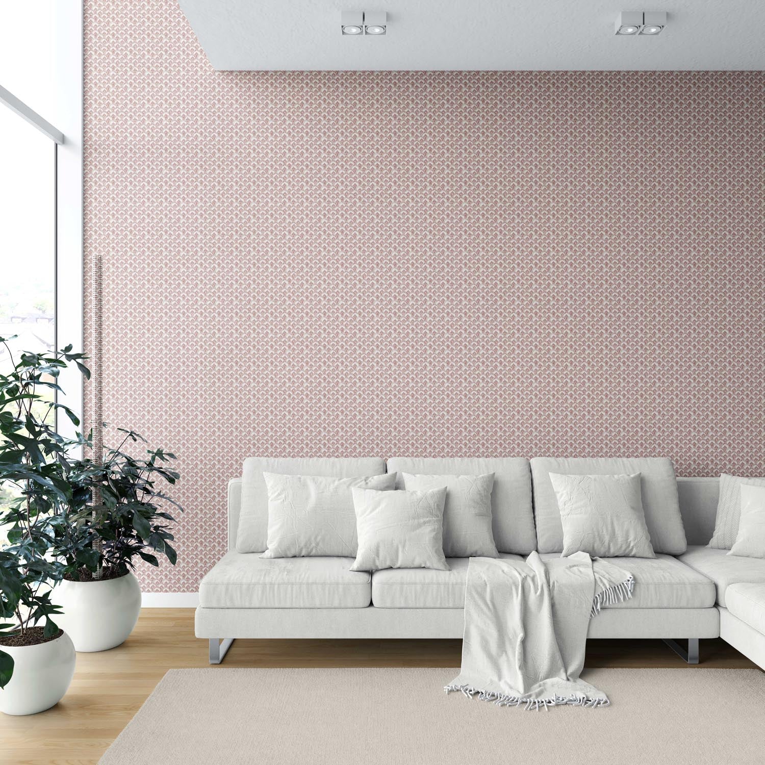 Small-Scale Floral Lattice Shower Toilet Wallpaper (Red/ Pink/ White)