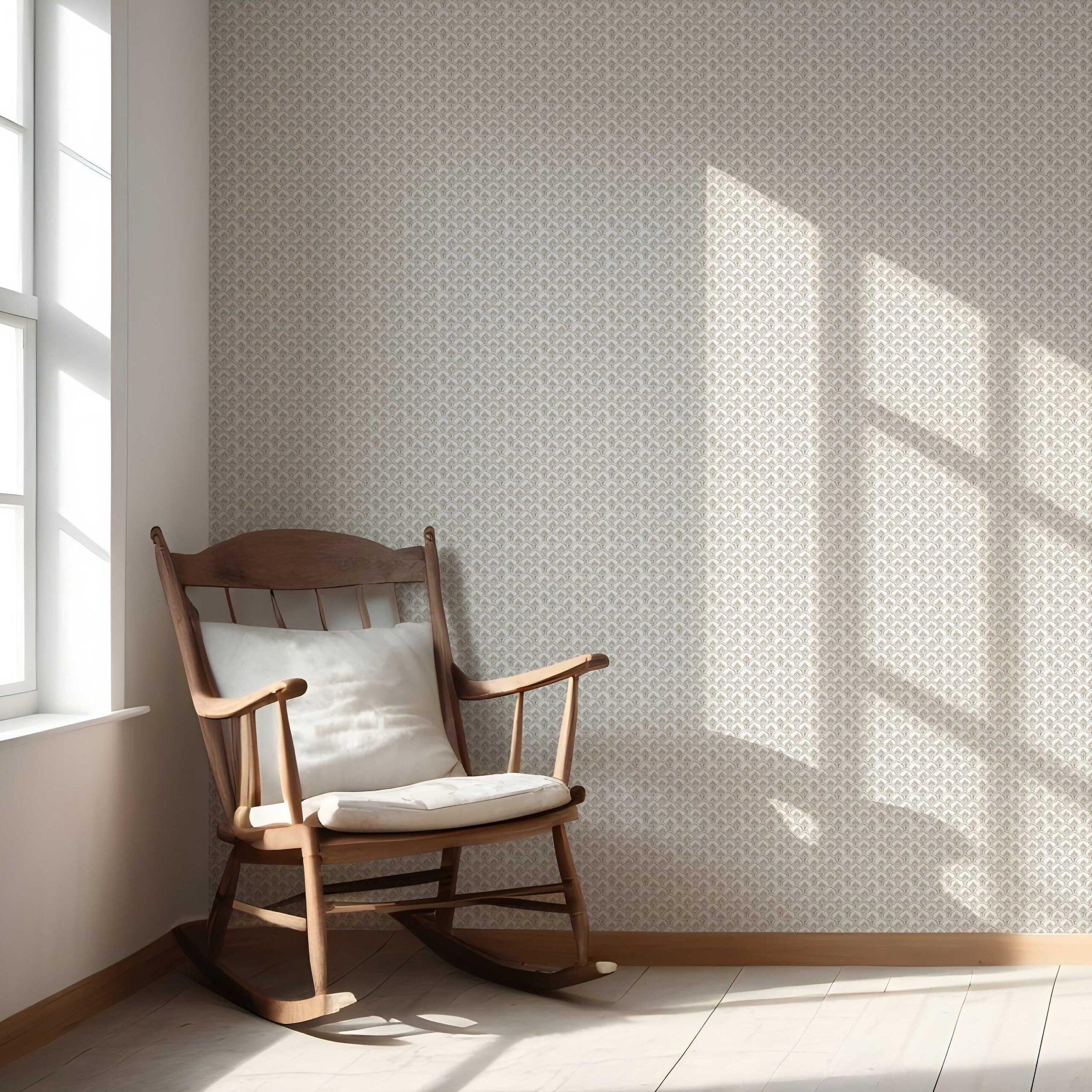 Small-Scale Floral Lattice Nursery Wallpaper Sample (Warm Gray/ Beige/ Taupe/ White)