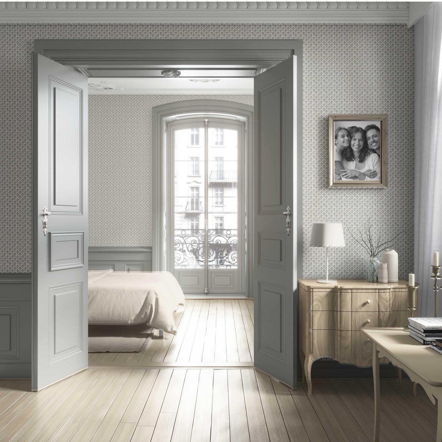 Small-Scale Floral Lattice Living Room Wallpaper Sample (Gray/ White)