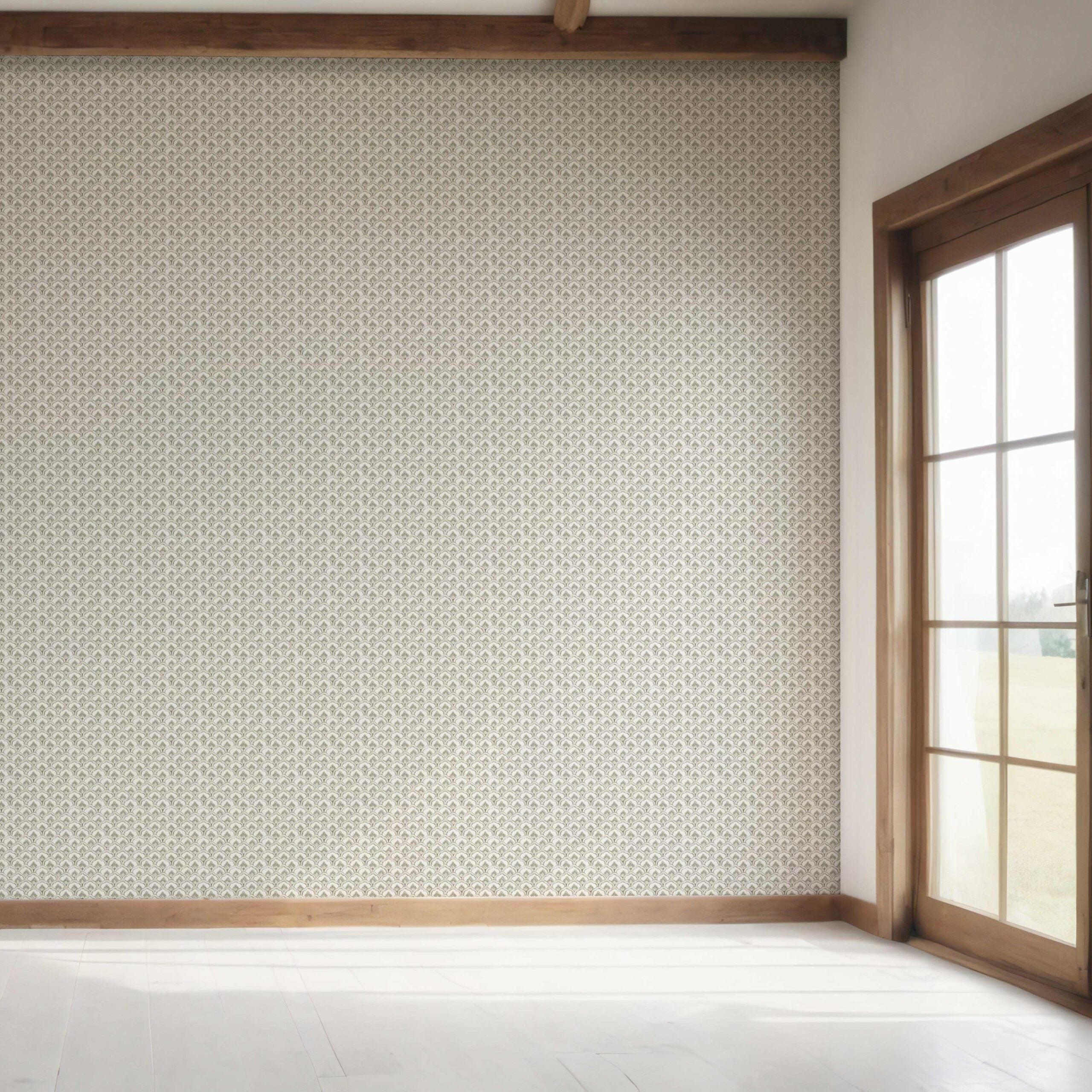Small-Scale Floral Lattice Bedroom Wallpaper (Gray/ White)
