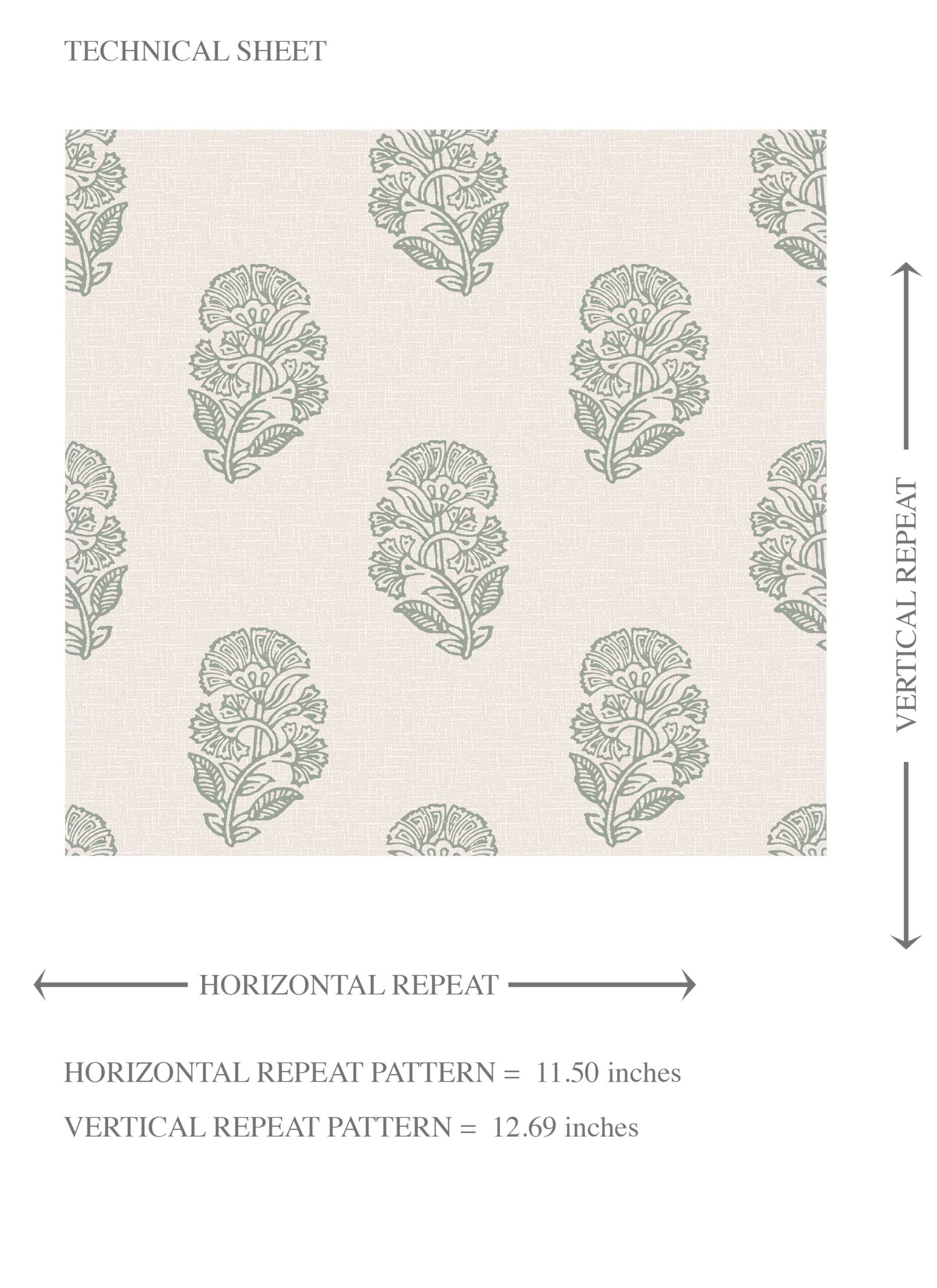 Neutral Botanical/ Floral Block Print Kids Room Wallpaper Sample (Green-Gray/ Cream)