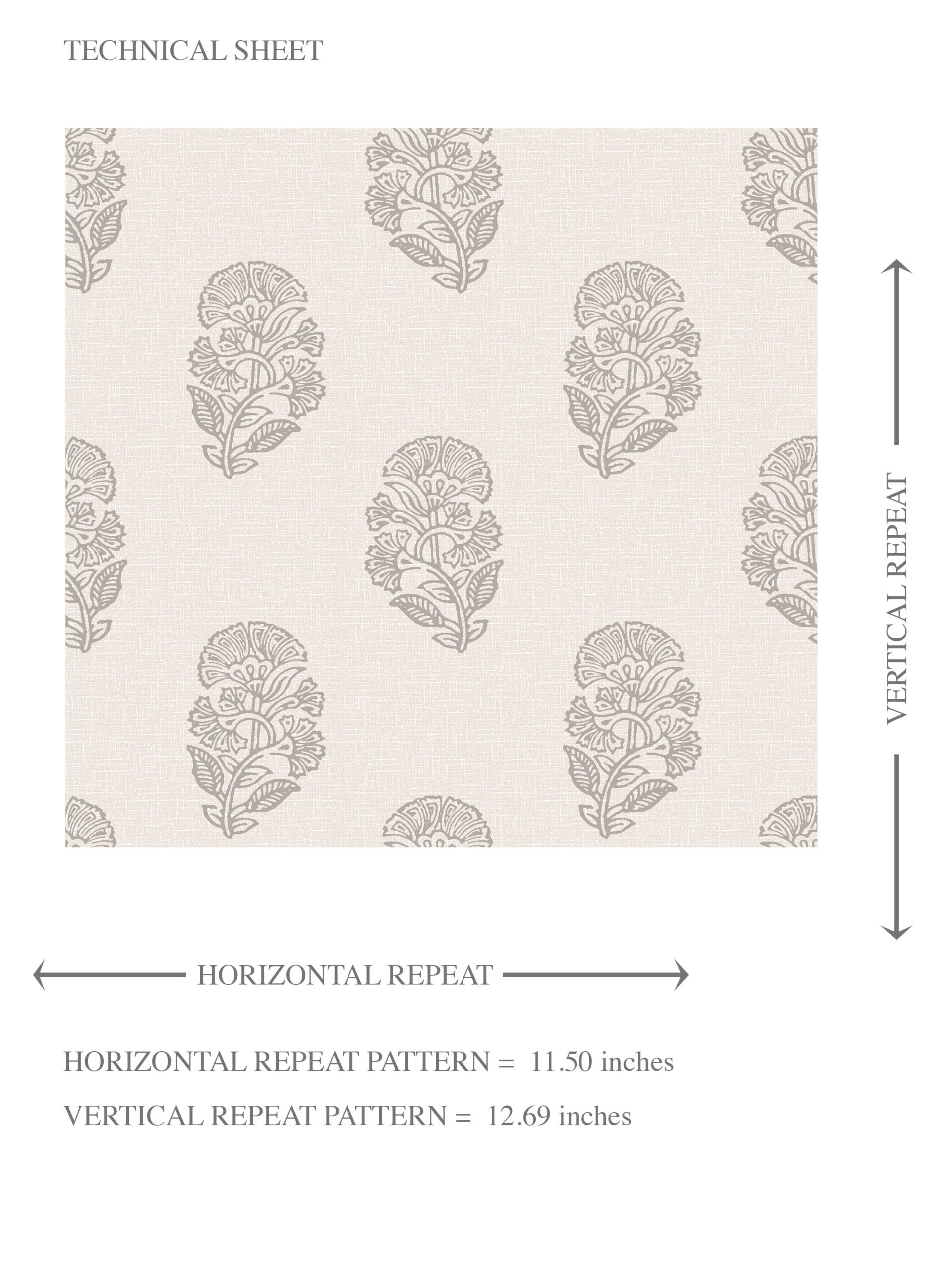Neutral Botanical/ Floral Block Print Kids Room Wallpaper Sample (Gray/ Soft Taupe/ Cream)