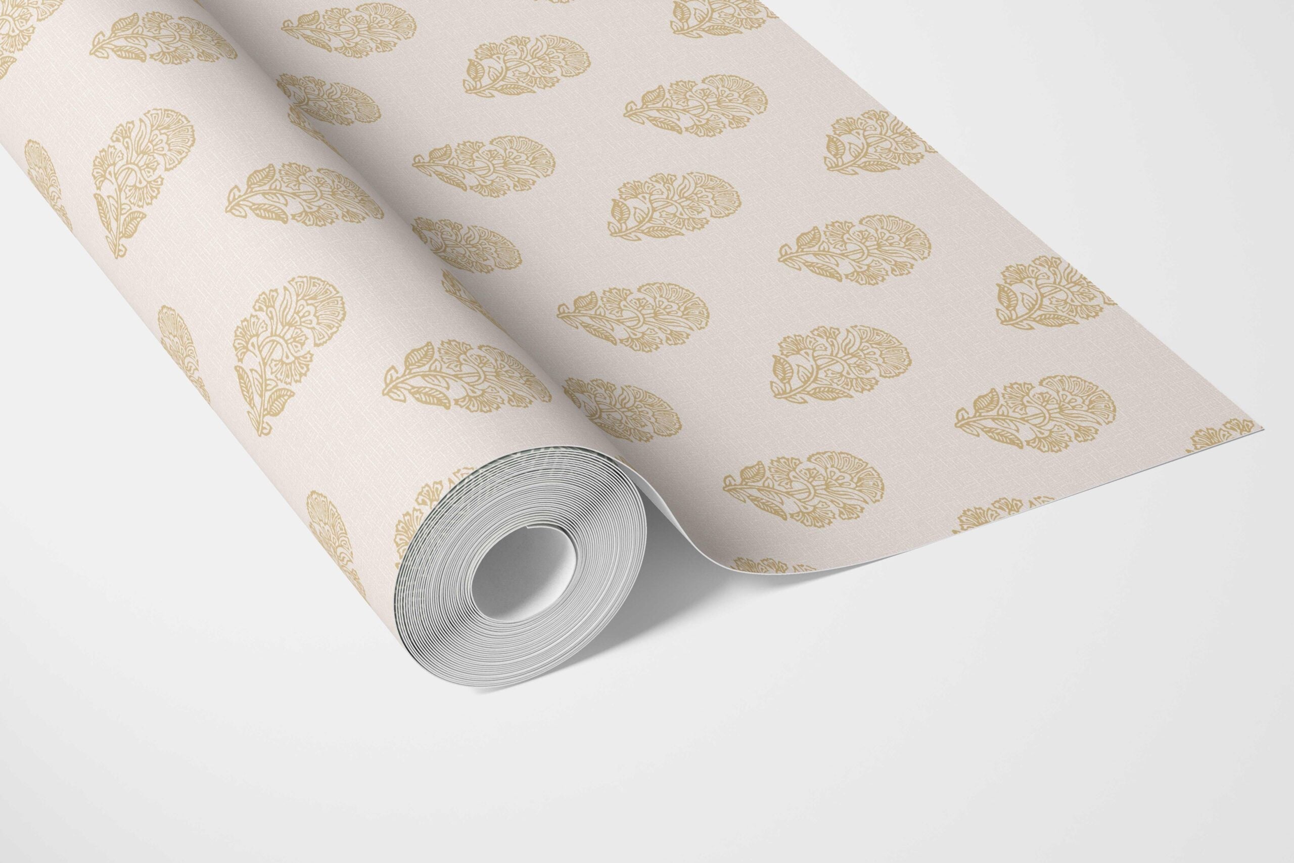 Botanical/ Floral Block Print Bathroom Wallpaper Sample (Yellow/ Cream)