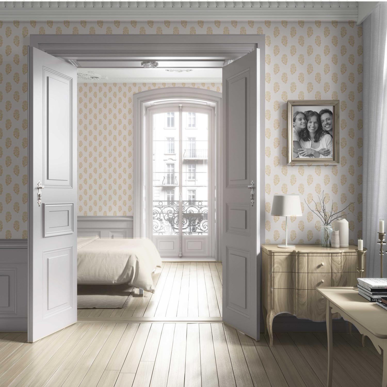 Botanical/ Floral Block Print Living Room Wallpaper Sample (Yellow/ Cream)