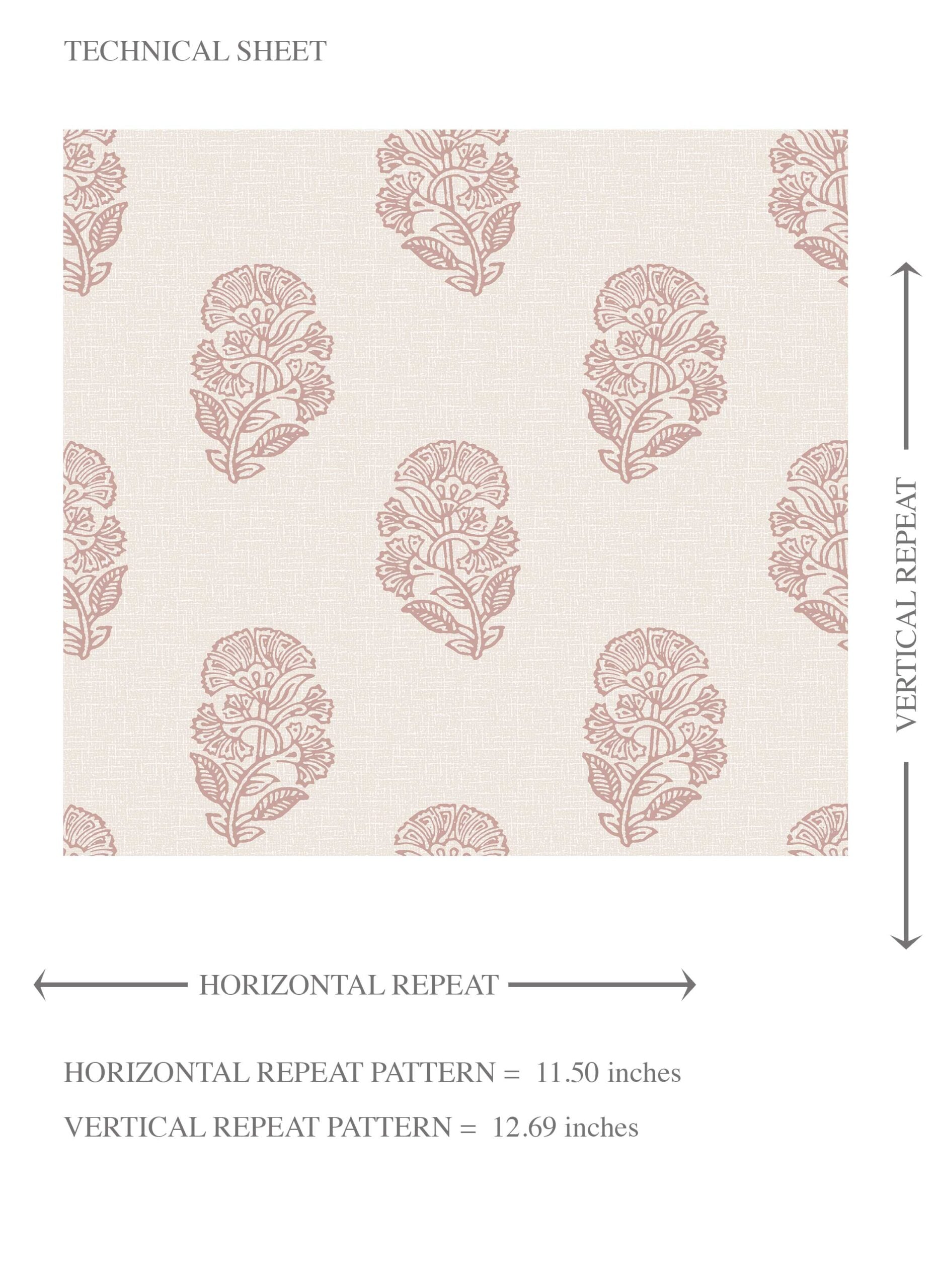 Botanical/ Floral Block Print Kids Room Wallpaper Sample (Pink/ Cream)
