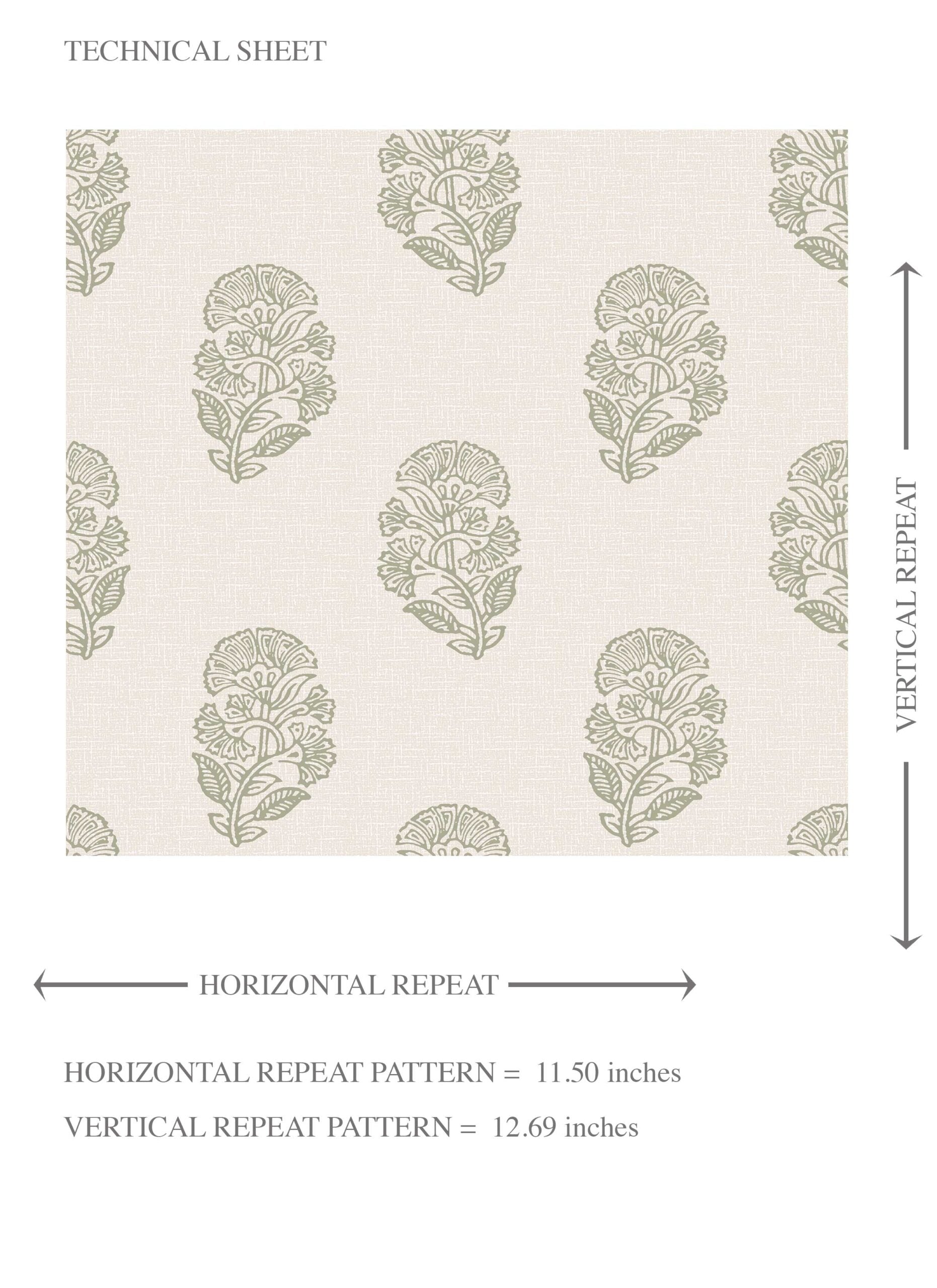 Botanical/ Floral Block Print Kids Room Wallpaper Sample (Olive Green/ Cream)