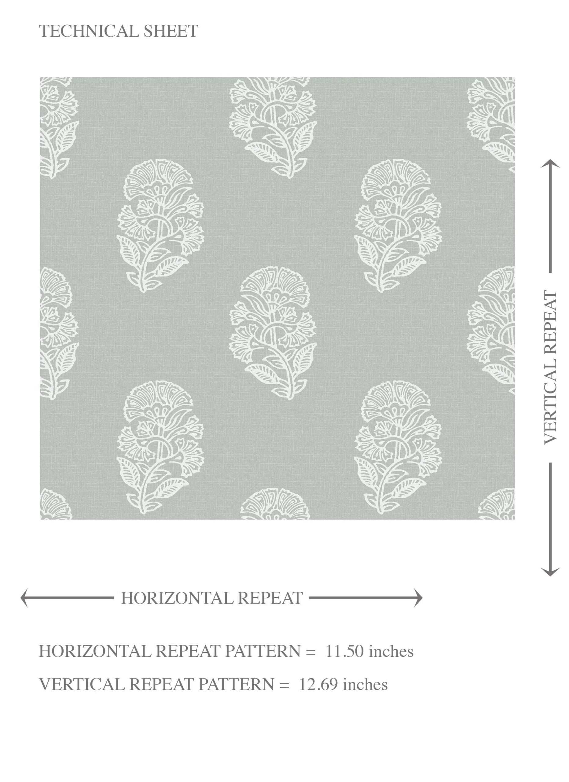 Neutral Botanical/ Floral Block Print Kids Room Wallpaper (Green-Gray)