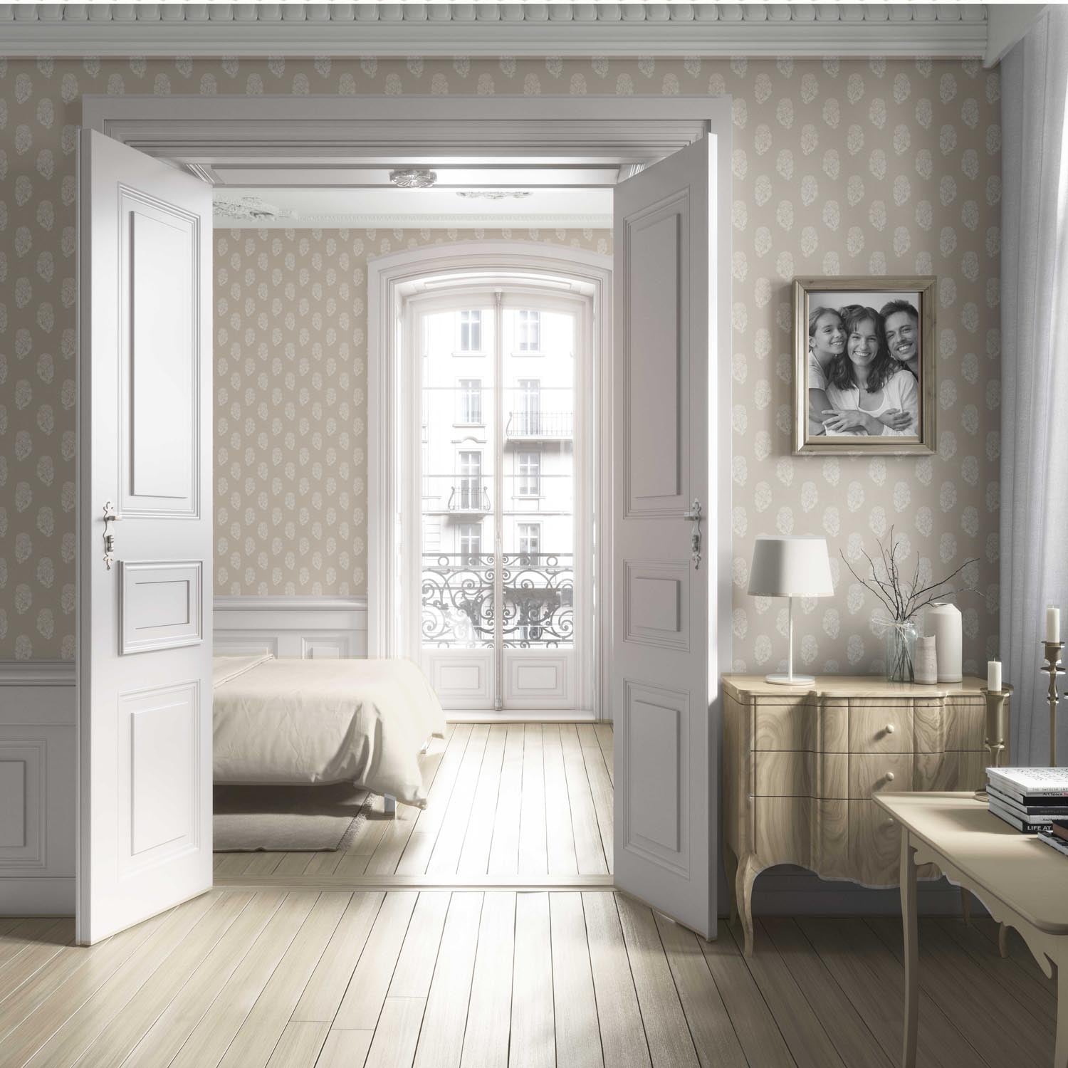 Neutral Botanical/ Floral Block Print Living Room Wallpaper Sample (Beige/ White)