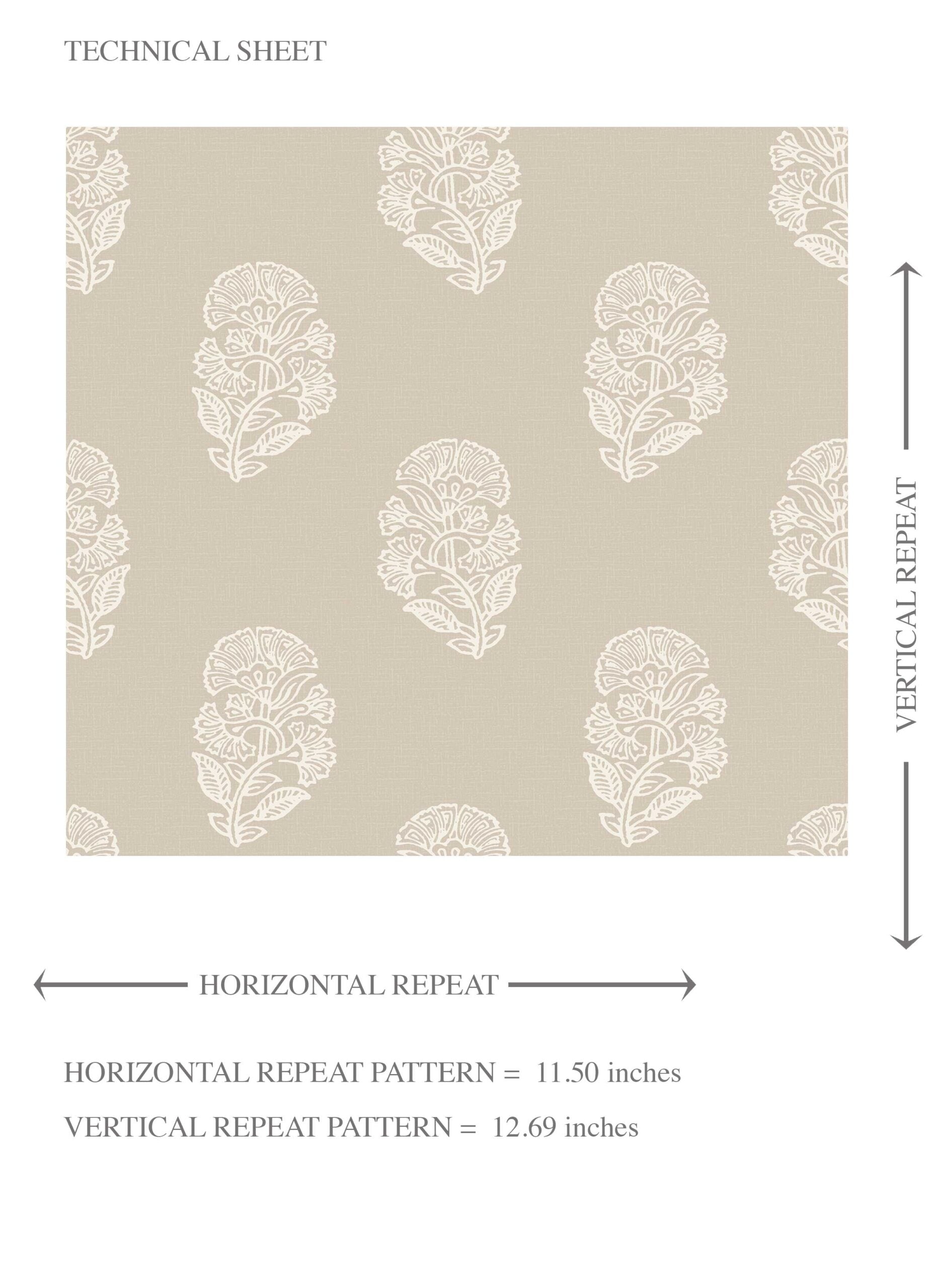 Neutral Botanical/ Floral Block Print Kids Room Wallpaper Sample (Beige/ White)