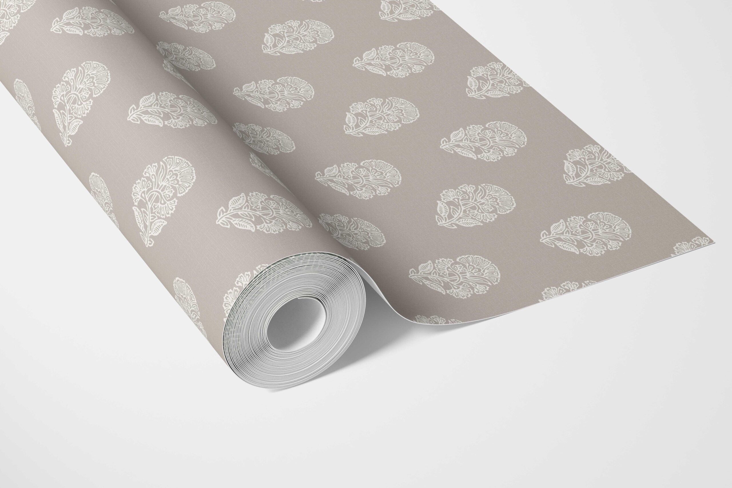 Neutral Botanical/ Floral Block Print Bathroom Wallpaper Sample (Gray/ White)