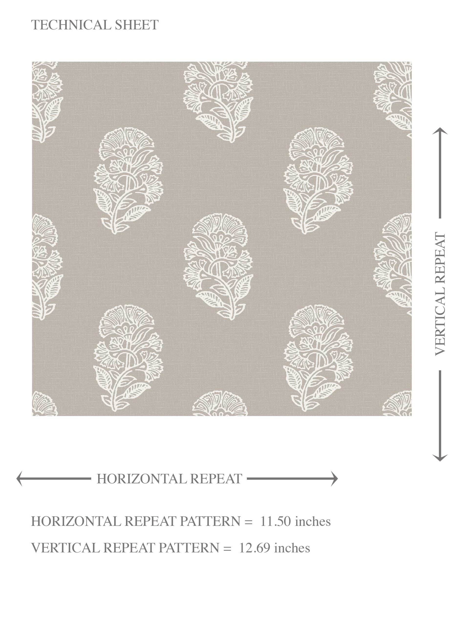 Neutral Botanical/ Floral Block Print Kids Room Wallpaper Sample (Gray/ White)