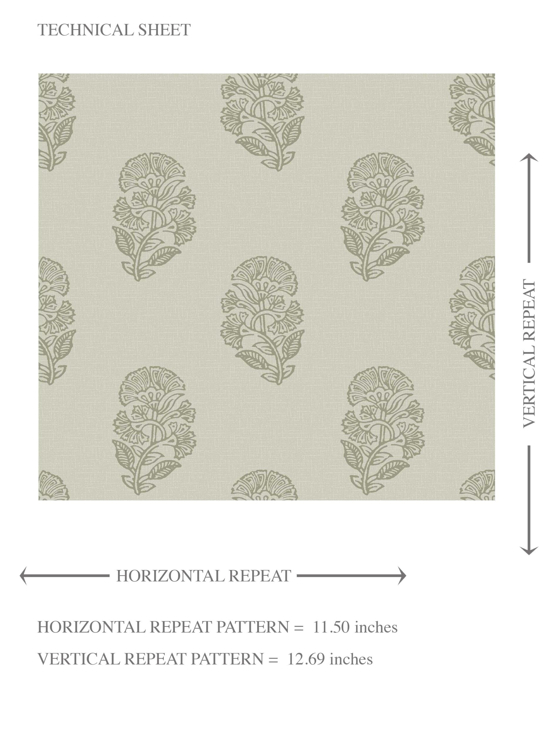 Neutral Botanical/ Floral Block Print Kids Room Wallpaper Sample (Olive Gray)