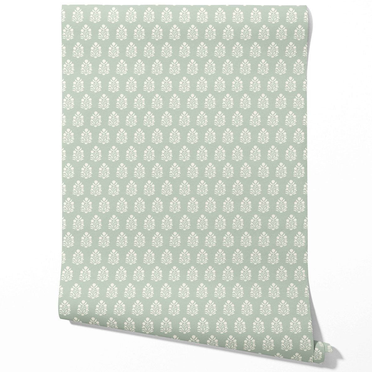 Vintage-Inspired Botanical Floral Block Print Traditional Wallpaper Sample (Duck Egg Blue/ Cream)