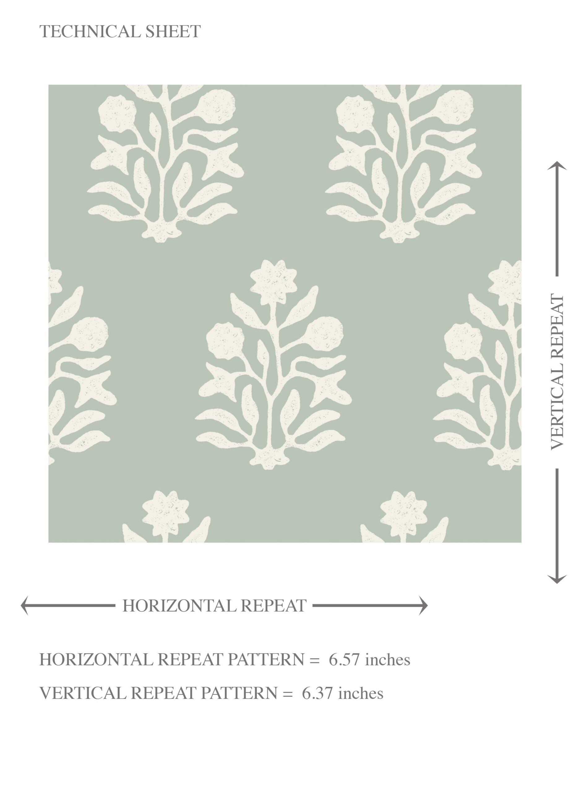 Vintage-Inspired Botanical Floral Block Print Kids Room Wallpaper Sample (Duck Egg Blue/ Cream)