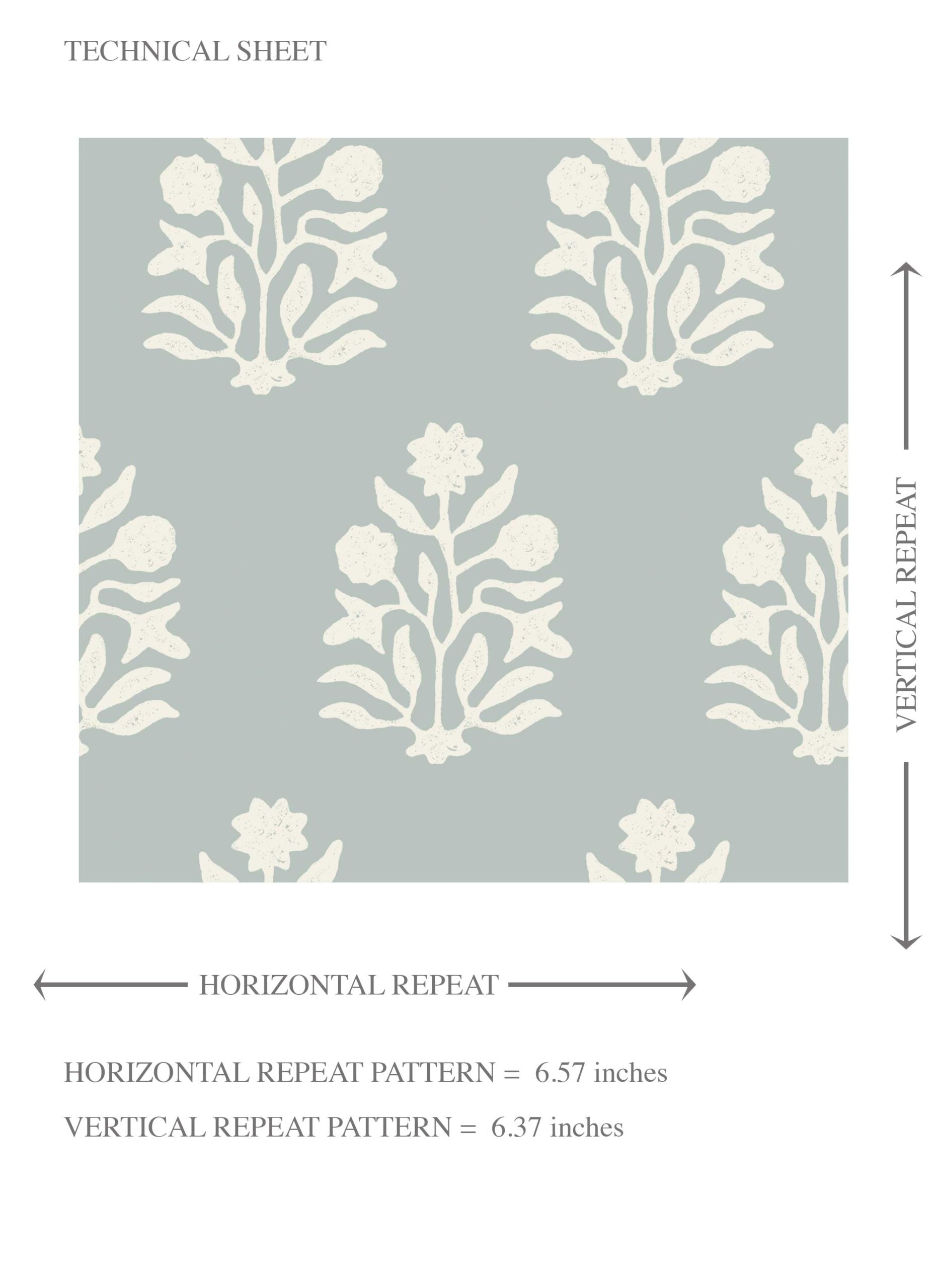 Vintage-Inspired Botanical Floral Block Print Kids Room Wallpaper Sample (Blue/ Cream)