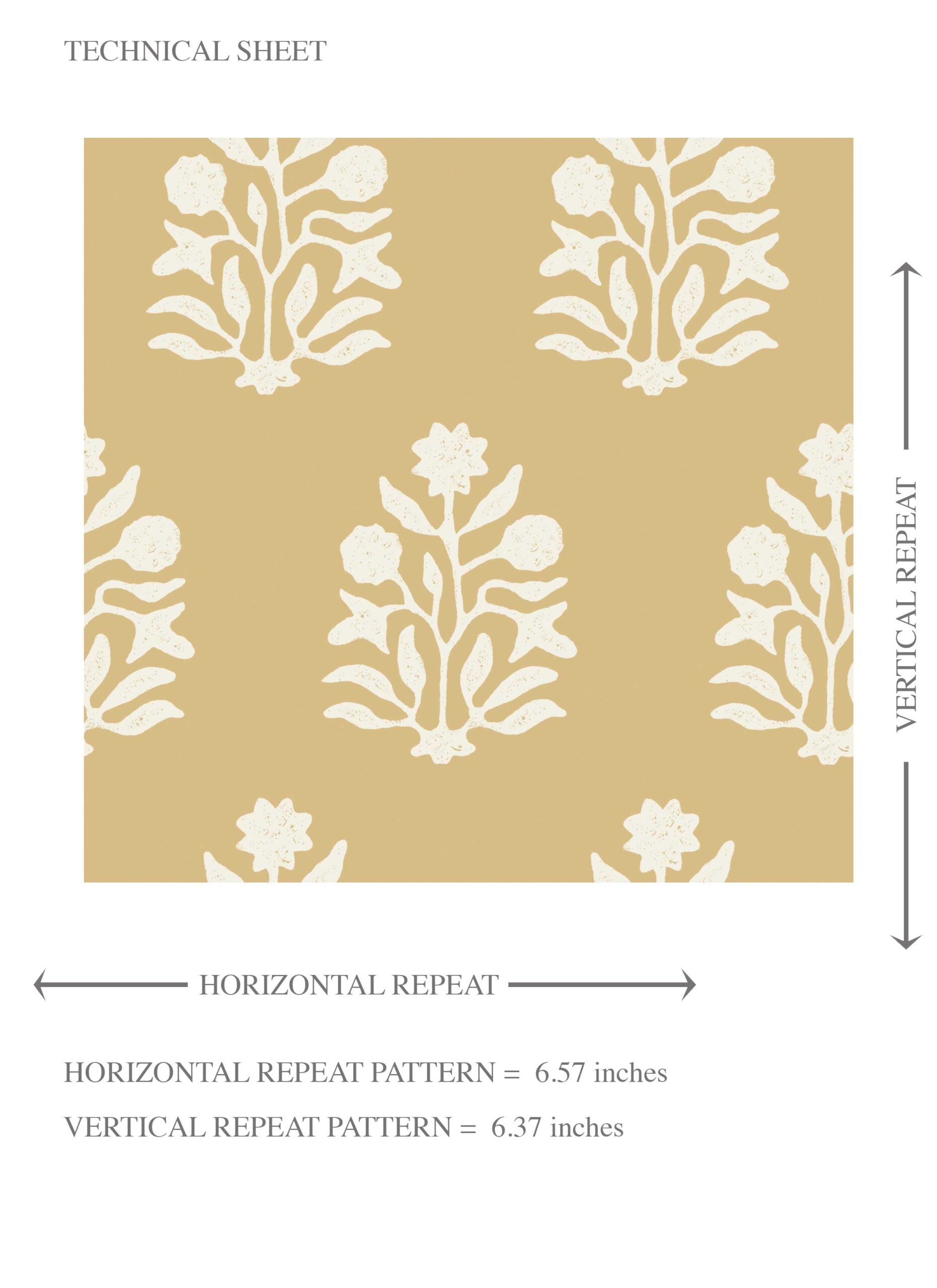 Vintage-Inspired Botanical Floral Block Print Kids Room Wallpaper Sample (Yellow/ Cream)