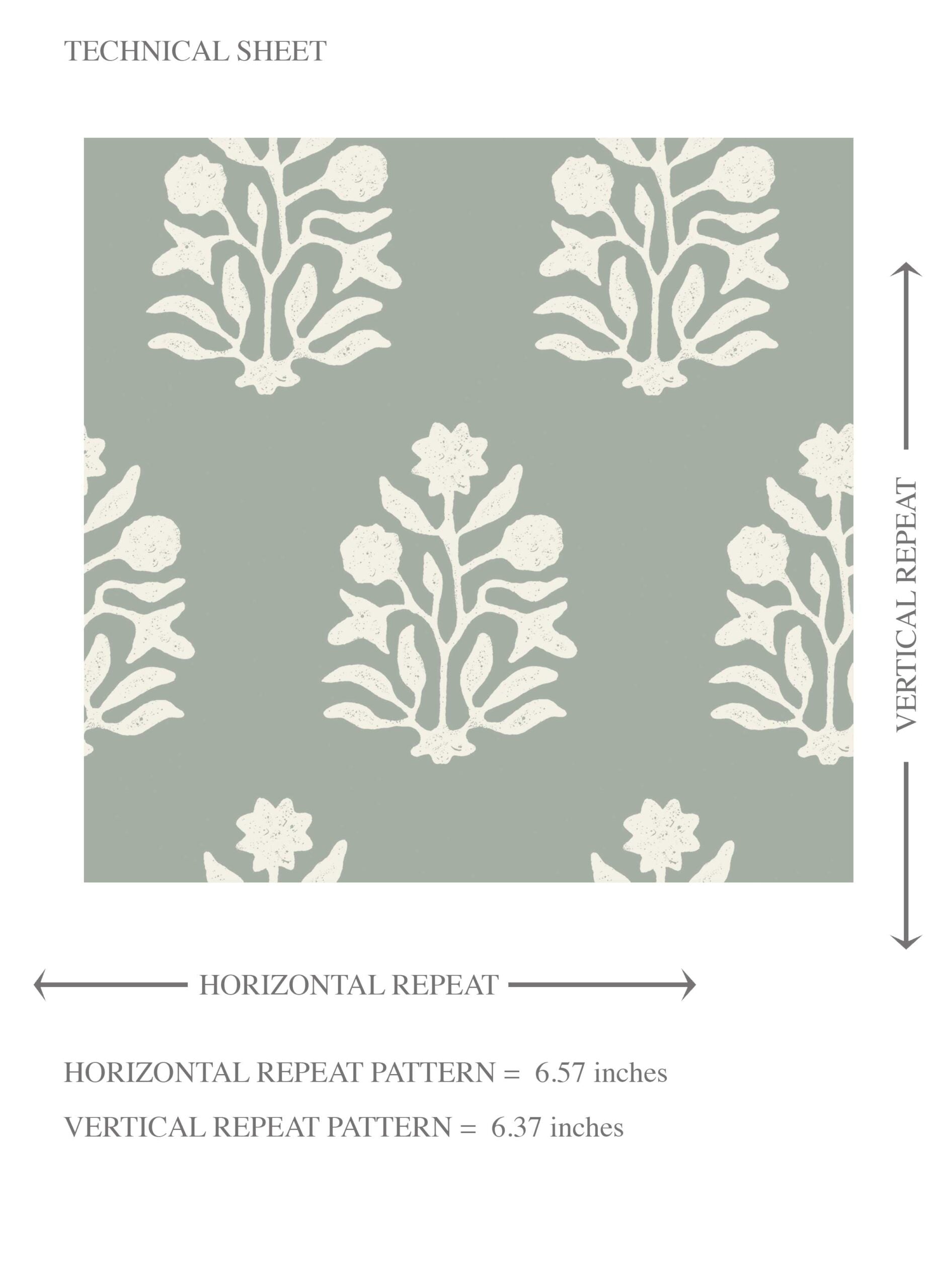 Vintage-Inspired Botanical Floral Block Print Kids Room Wallpaper (Green-Gray/ Cream)