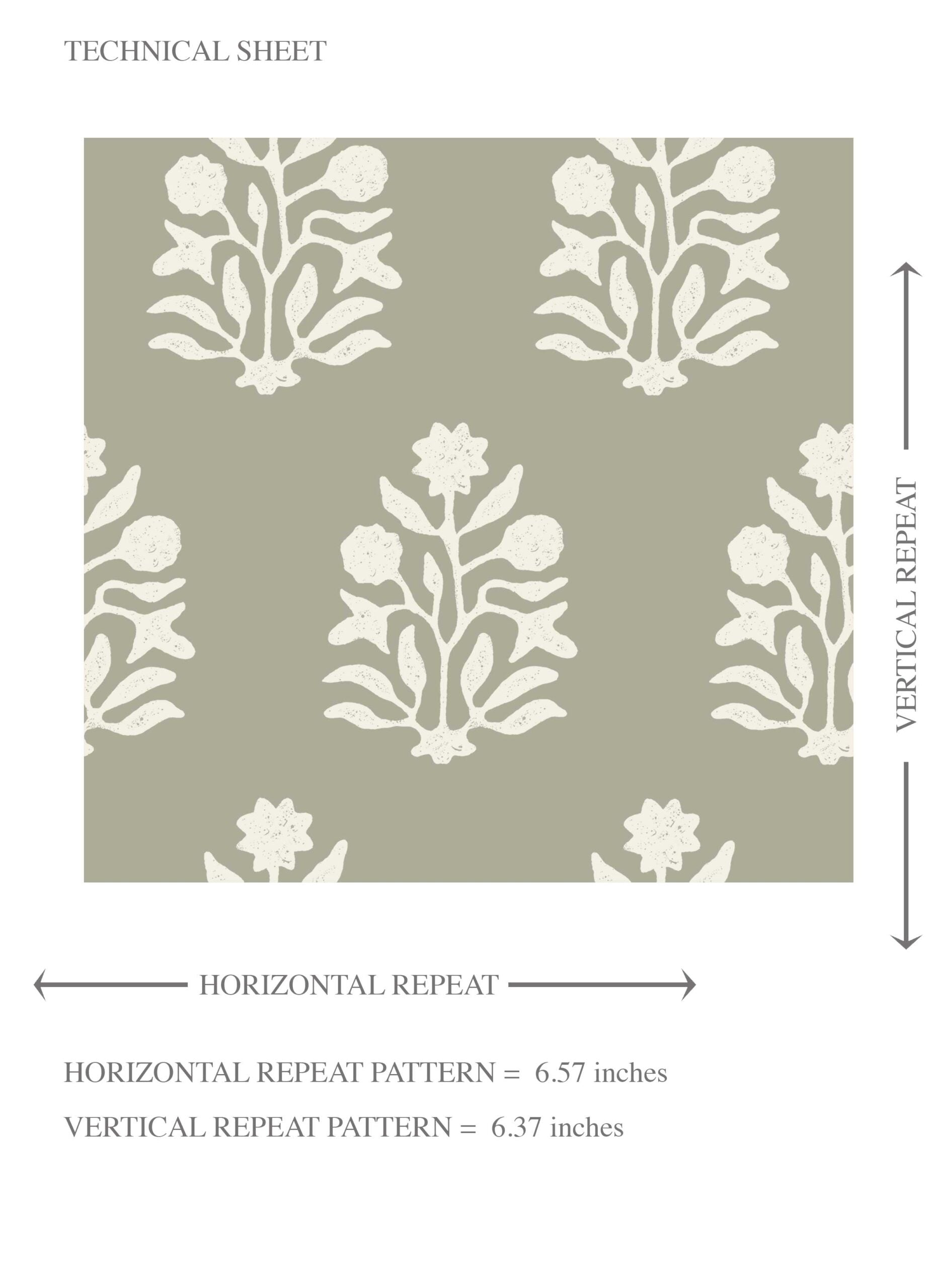 Vintage-Inspired Botanical Floral Block Print Kids Room Wallpaper Sample (Khaki Green/ Cream)